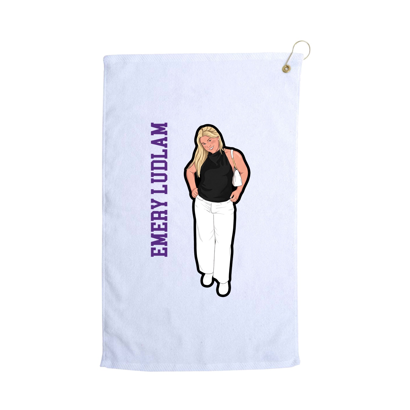 Golf Towel — Name Vertical in White