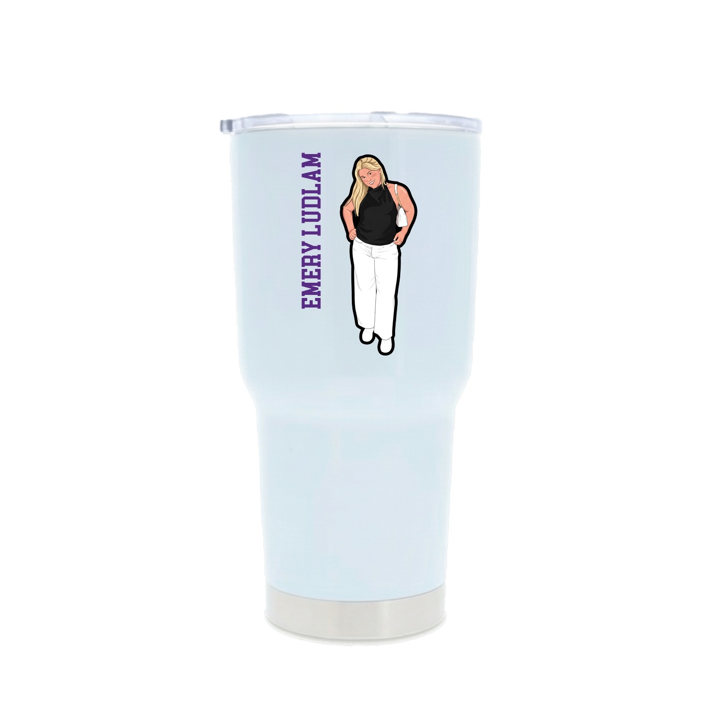 30oz Stainless Steel Tumbler — Name Vertical in White