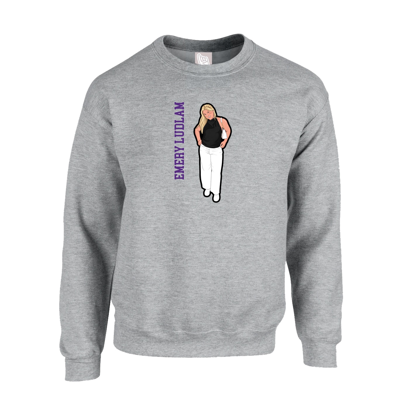 Fleece Crew — Name Vertical in Grey