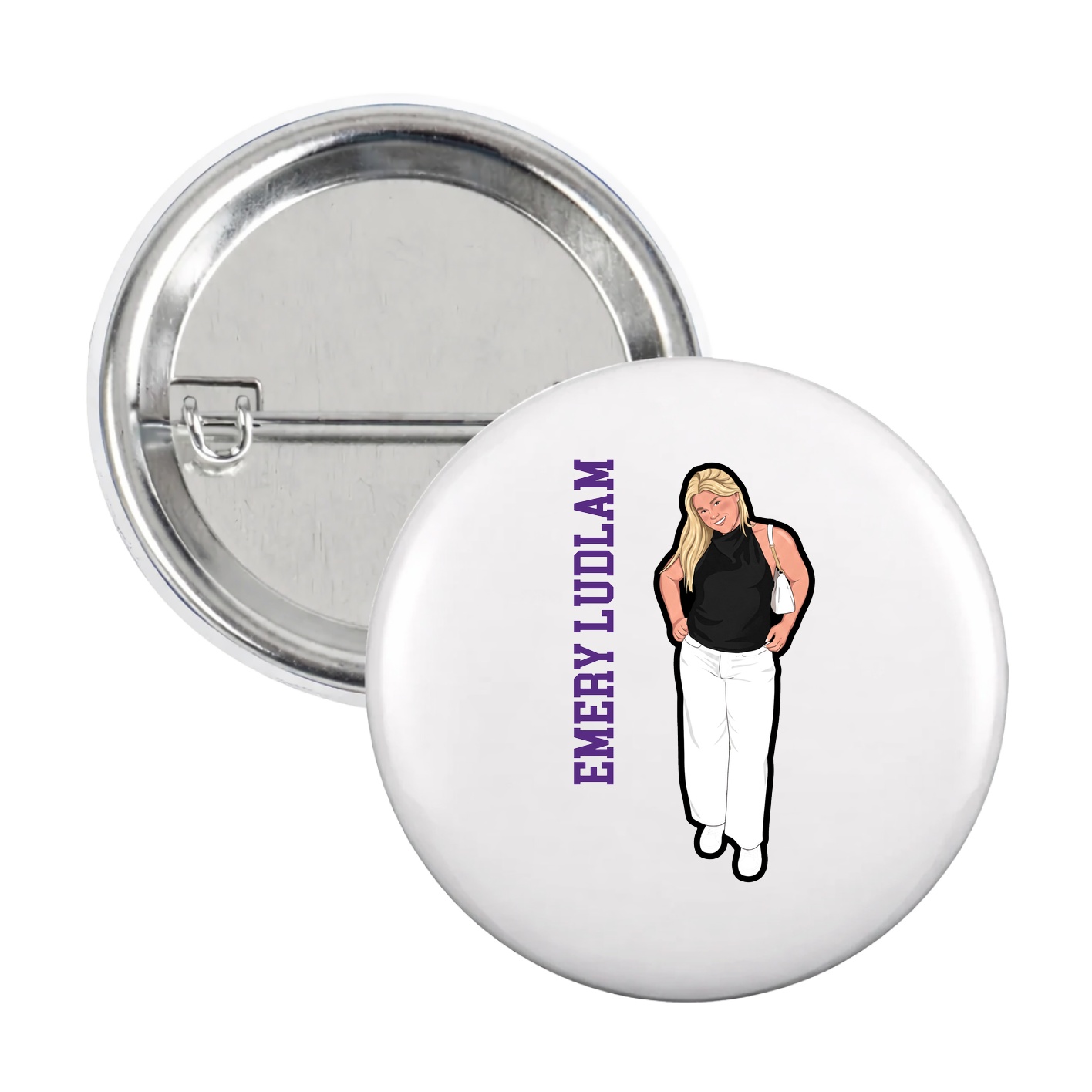 Game Day Button — Name Vertical in White