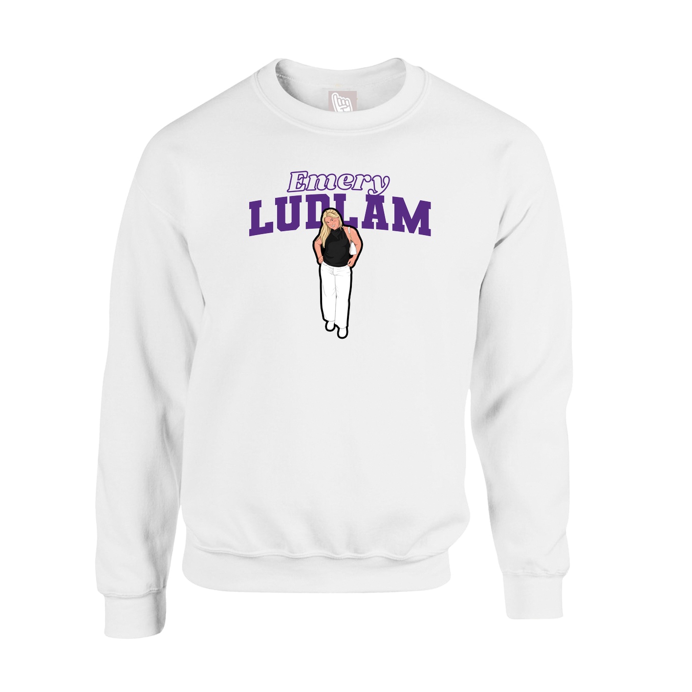 Fleece Crew — Name Arch in White