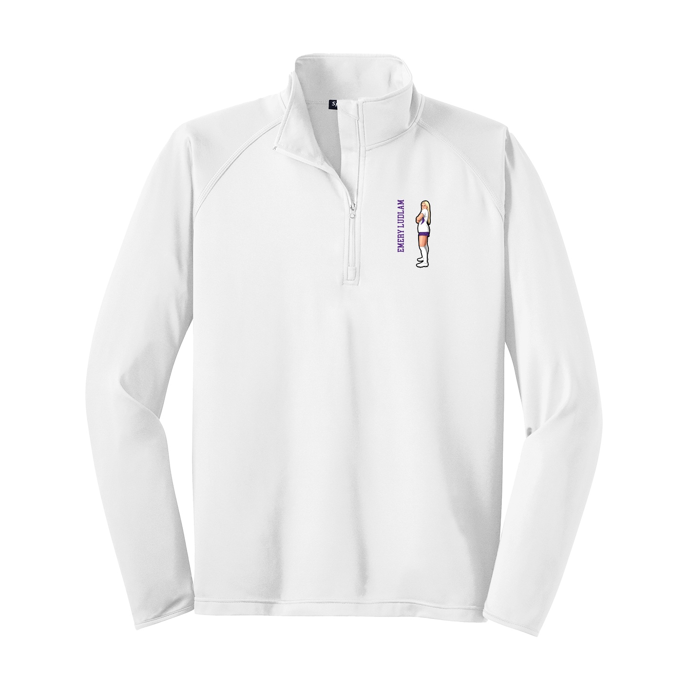 Q-Zip Pullover — Name Vertical in White