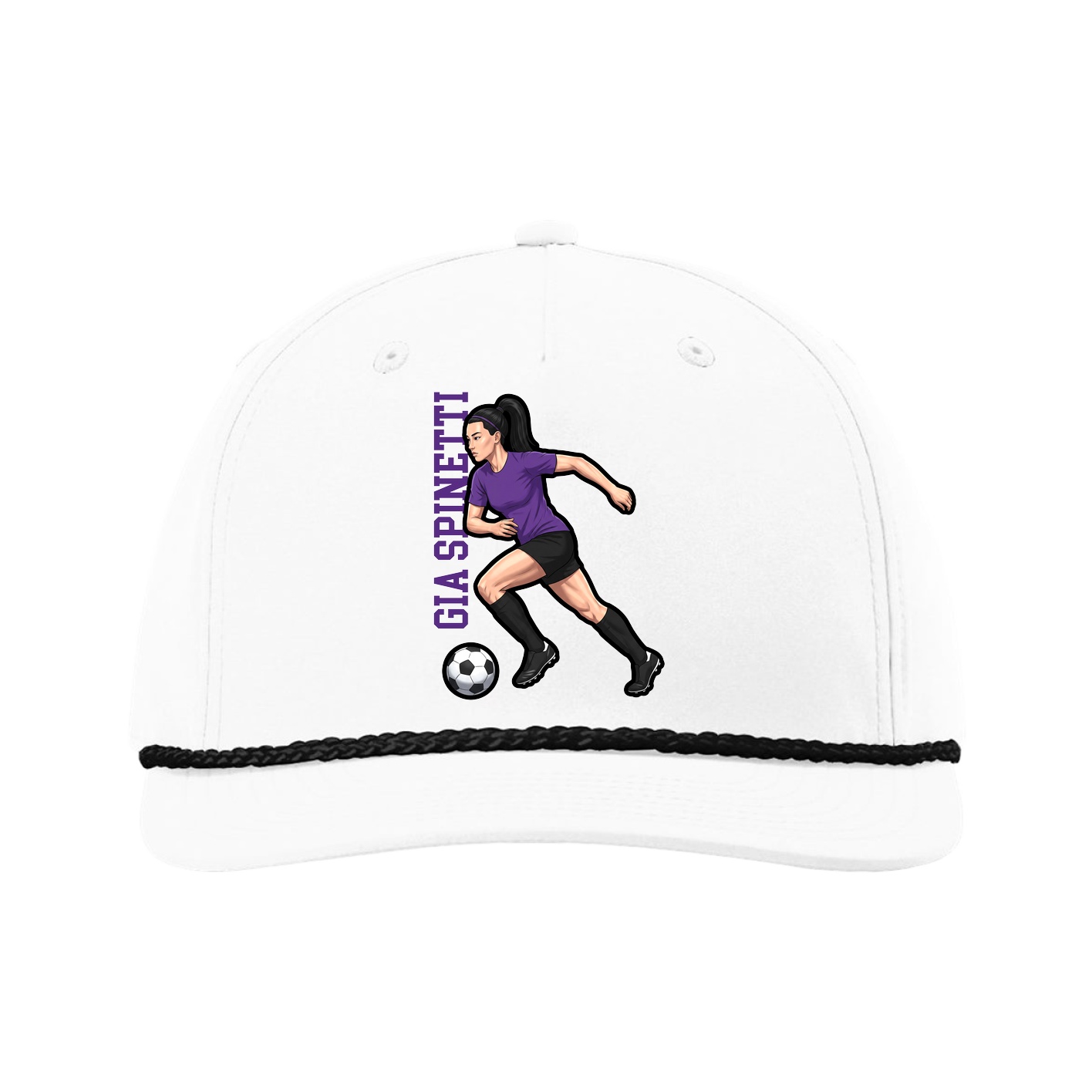 Five-Panel Classic Rope Cap — Name Vertical in White