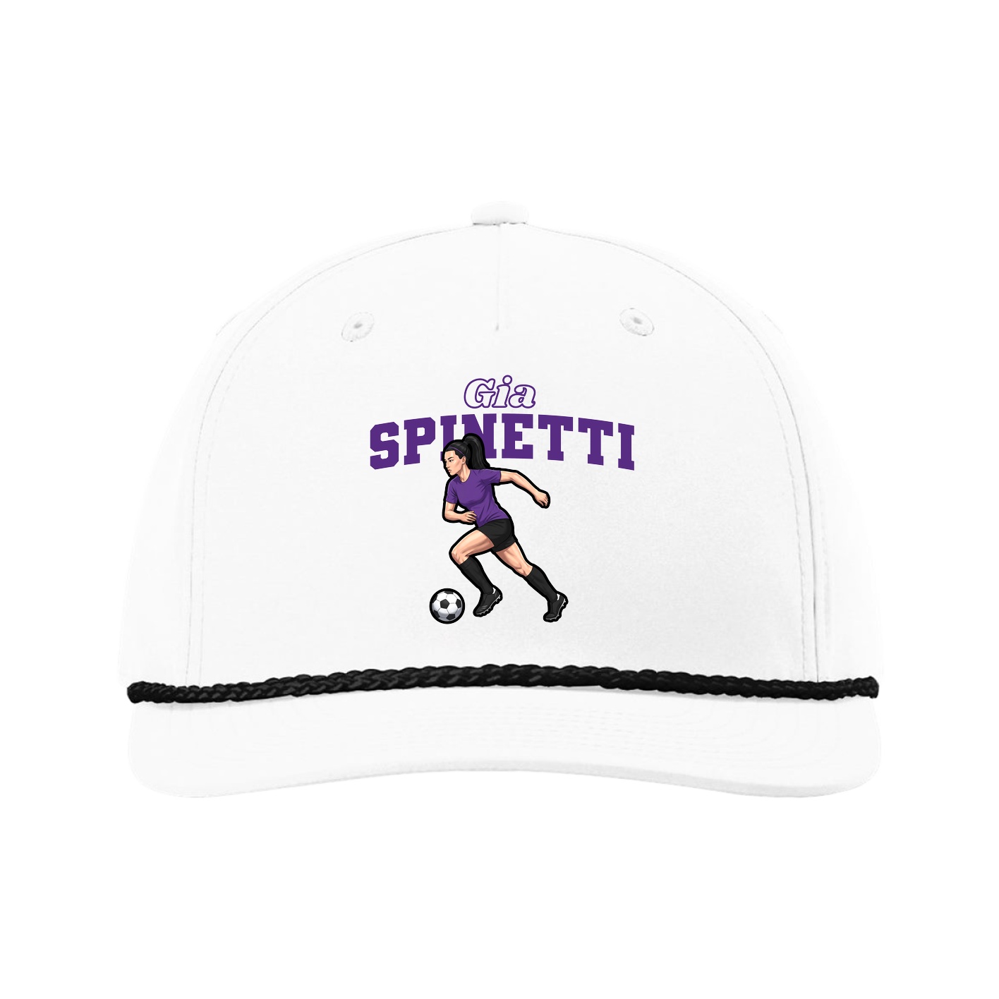 Five-Panel Classic Rope Cap — Name Arch in White