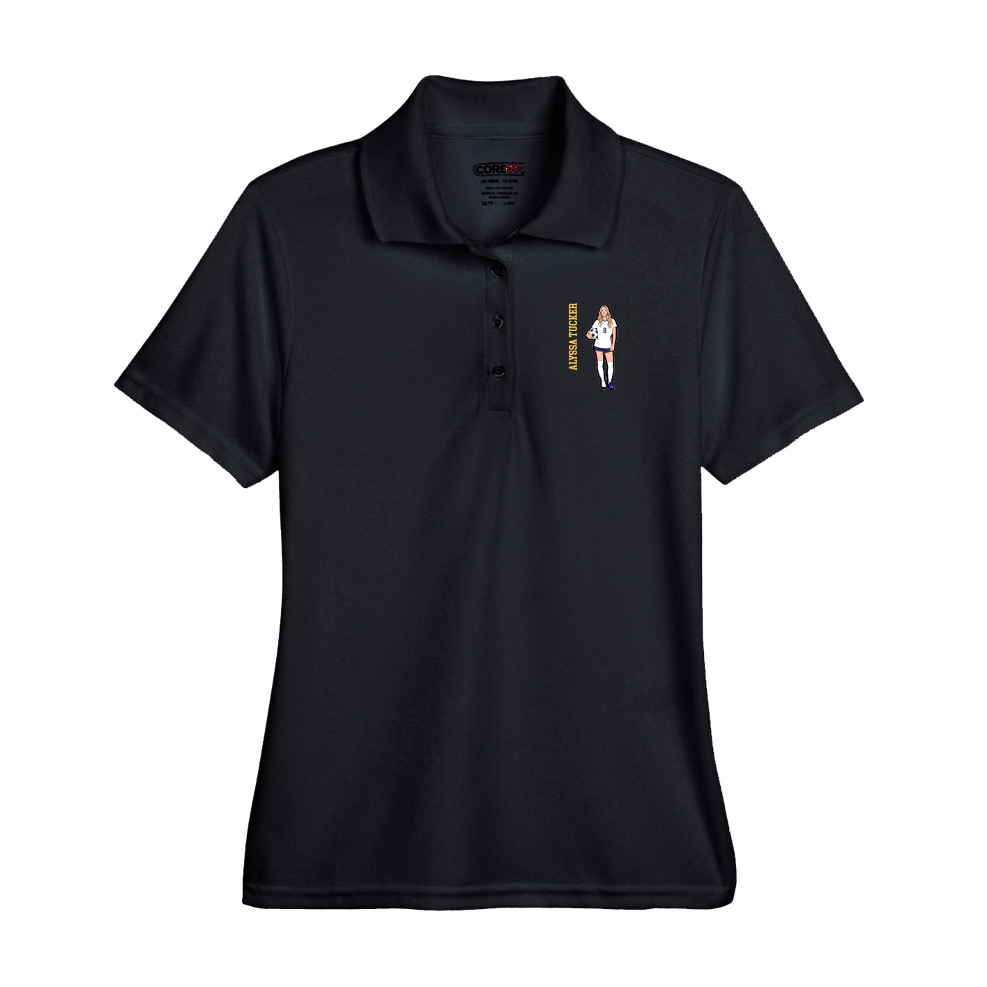 Performance Polo — Name Vertical in Black