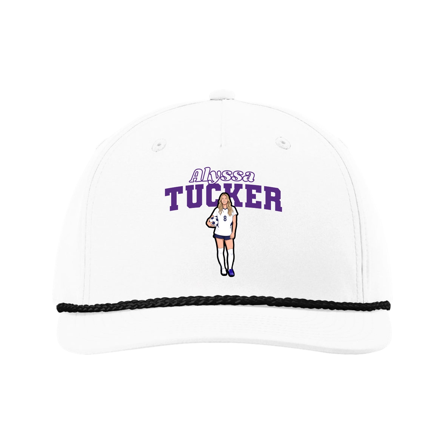 Five-Panel Classic Rope Cap — Name Arch in White