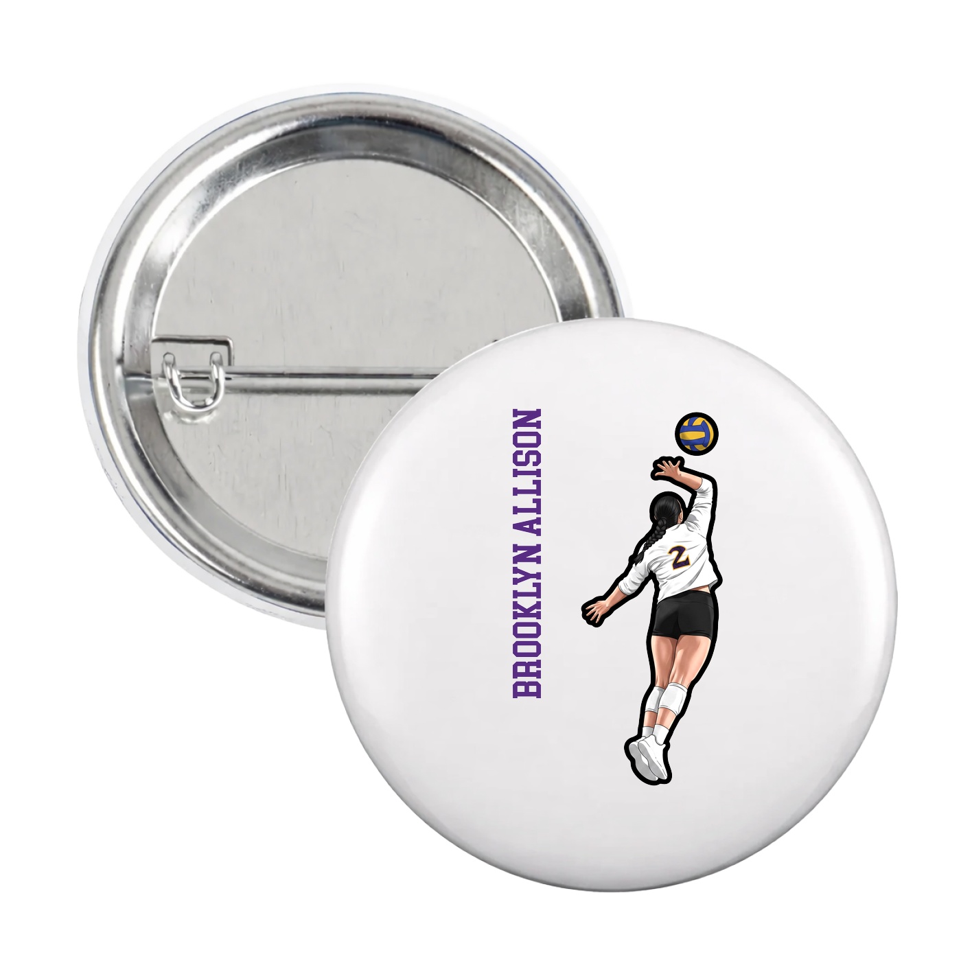 Game Day Button — Name Vertical in White