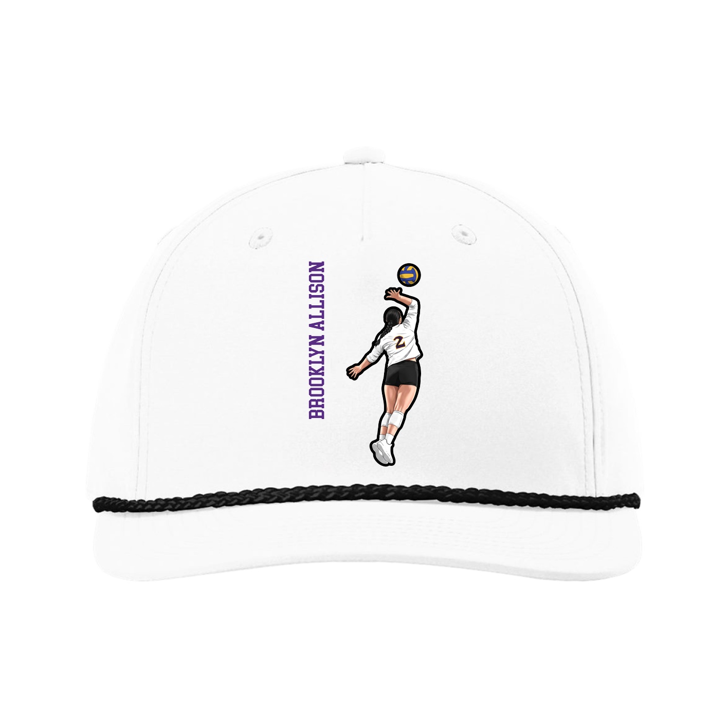 Five-Panel Classic Rope Cap — Name Vertical in White