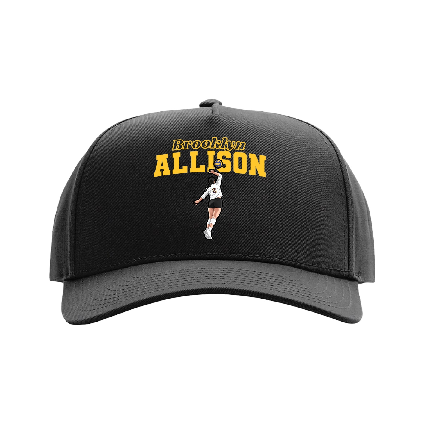 Full Fabric Five-Panel Champ Cap — Name Arch in Black