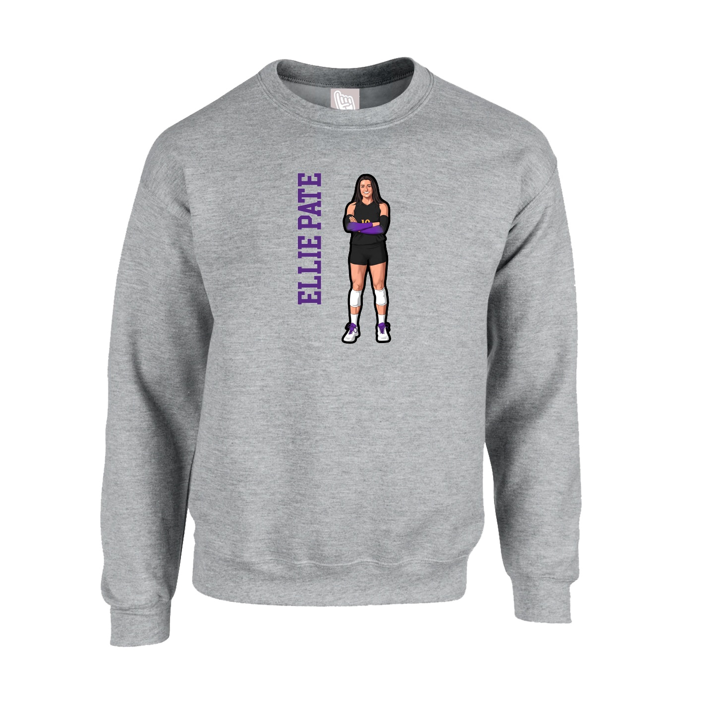 Fleece Crew — Name Vertical in Grey