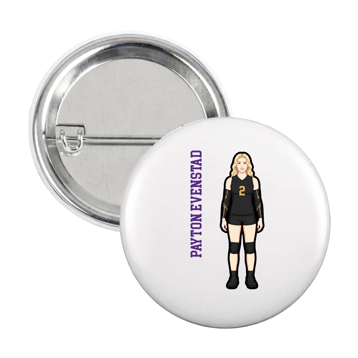 Game Day Button — Name Vertical in White