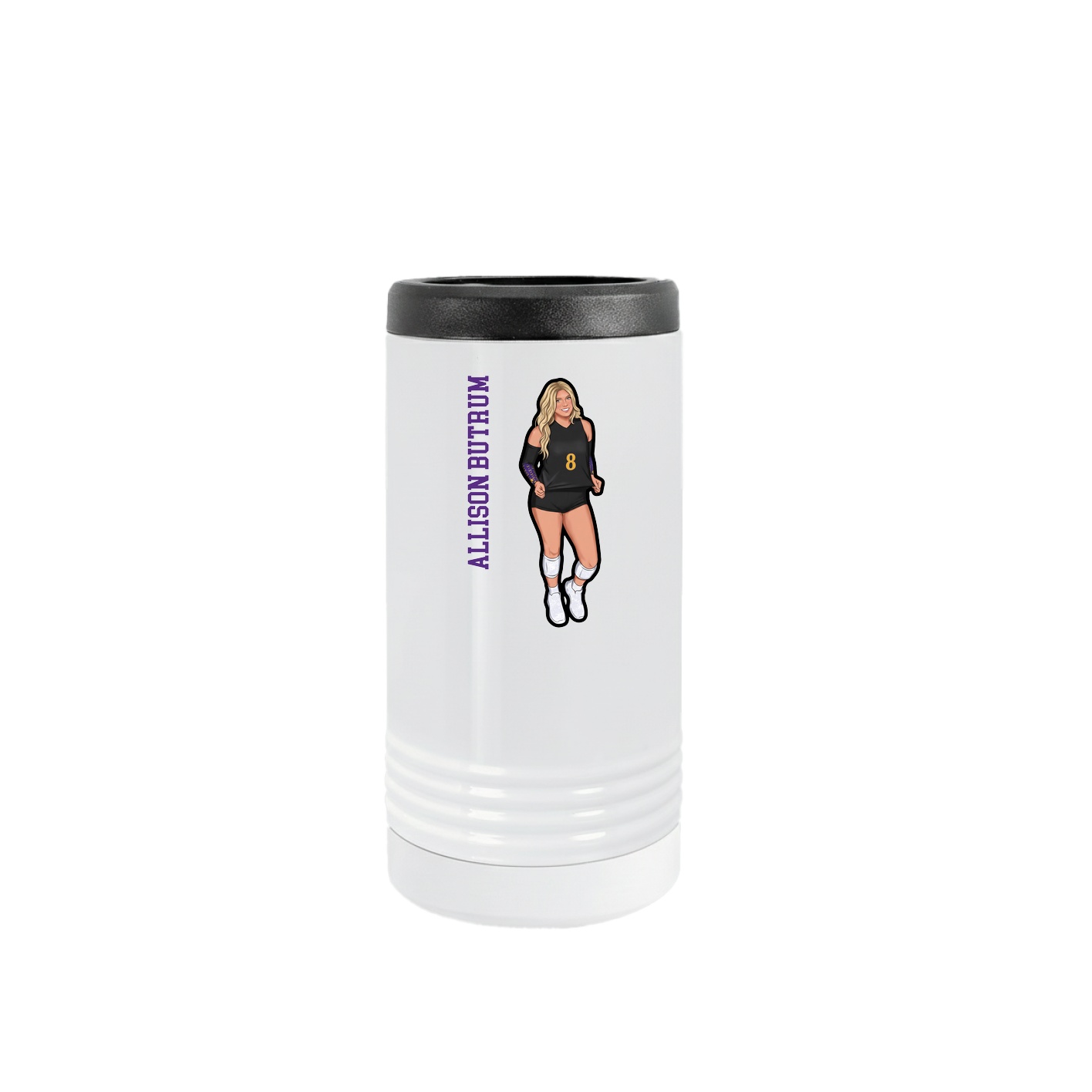 Slim Beverage Holder — Name Vertical in White