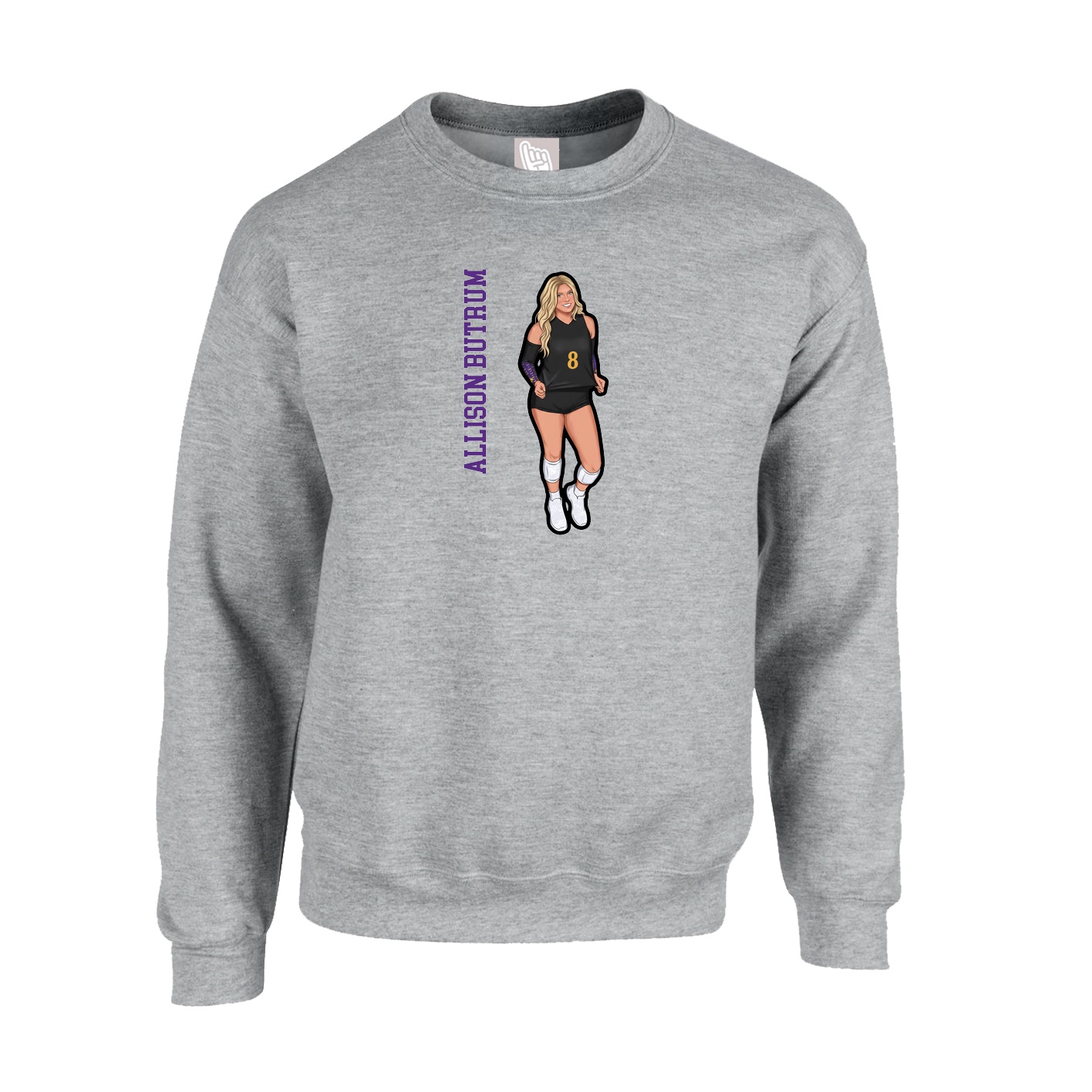 Fleece Crew — Name Vertical in Grey