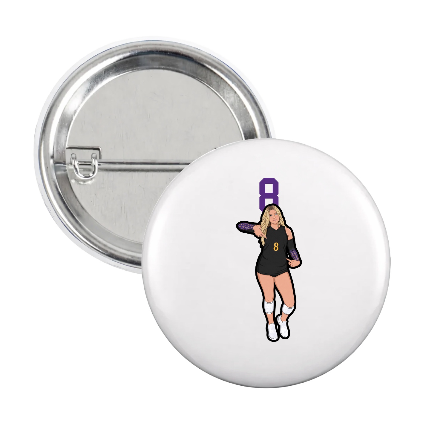 Game Day Button — Number Top in White