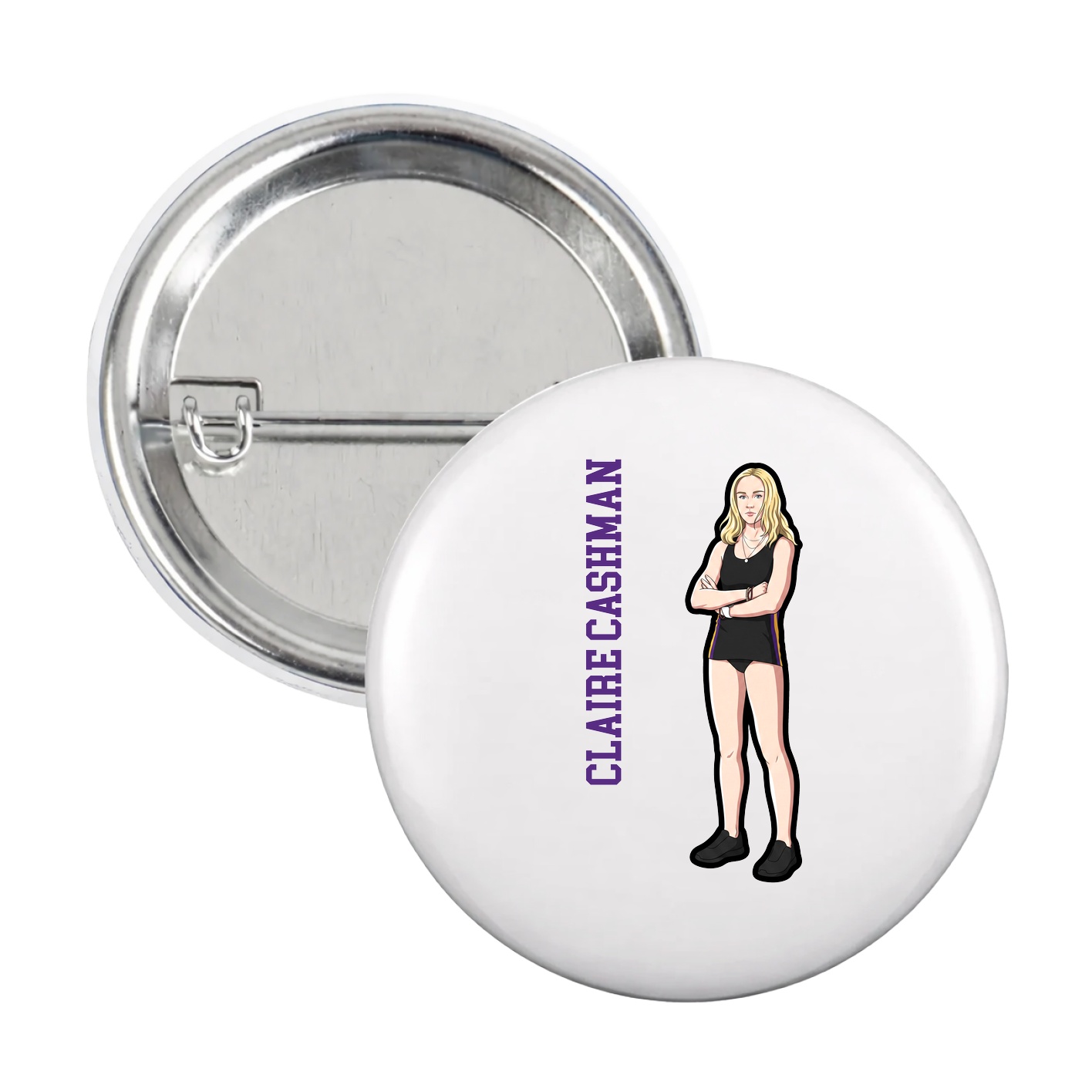 Game Day Button — Name Vertical in White