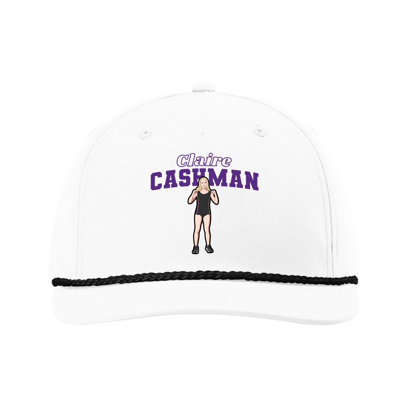 Five-Panel Classic Rope Cap — Name Arch in White