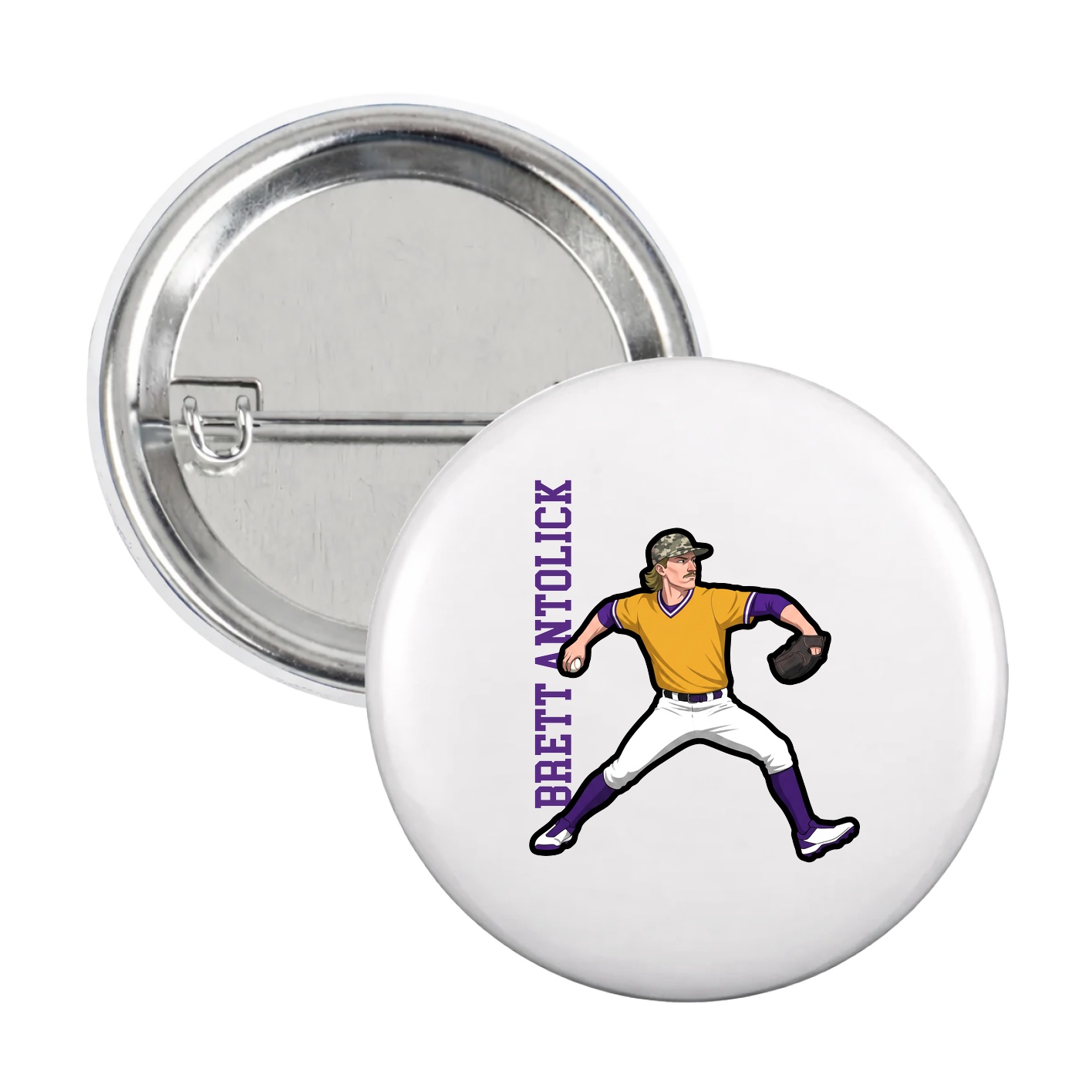 Game Day Button — Name Vertical in White