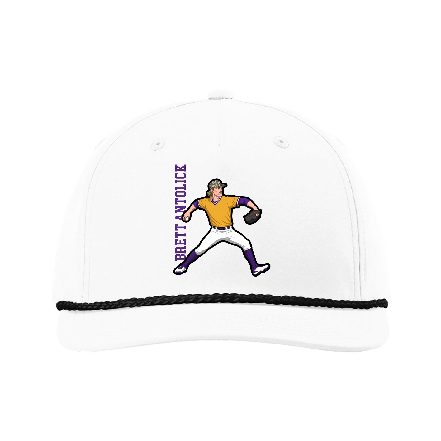 Five-Panel Classic Rope Cap — Name Vertical in White