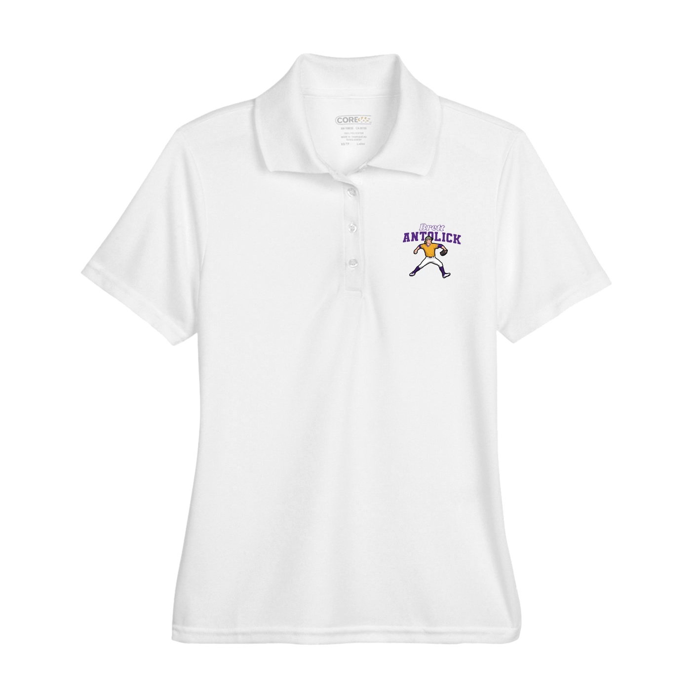 Womens Performance Polo — Name Arch in White