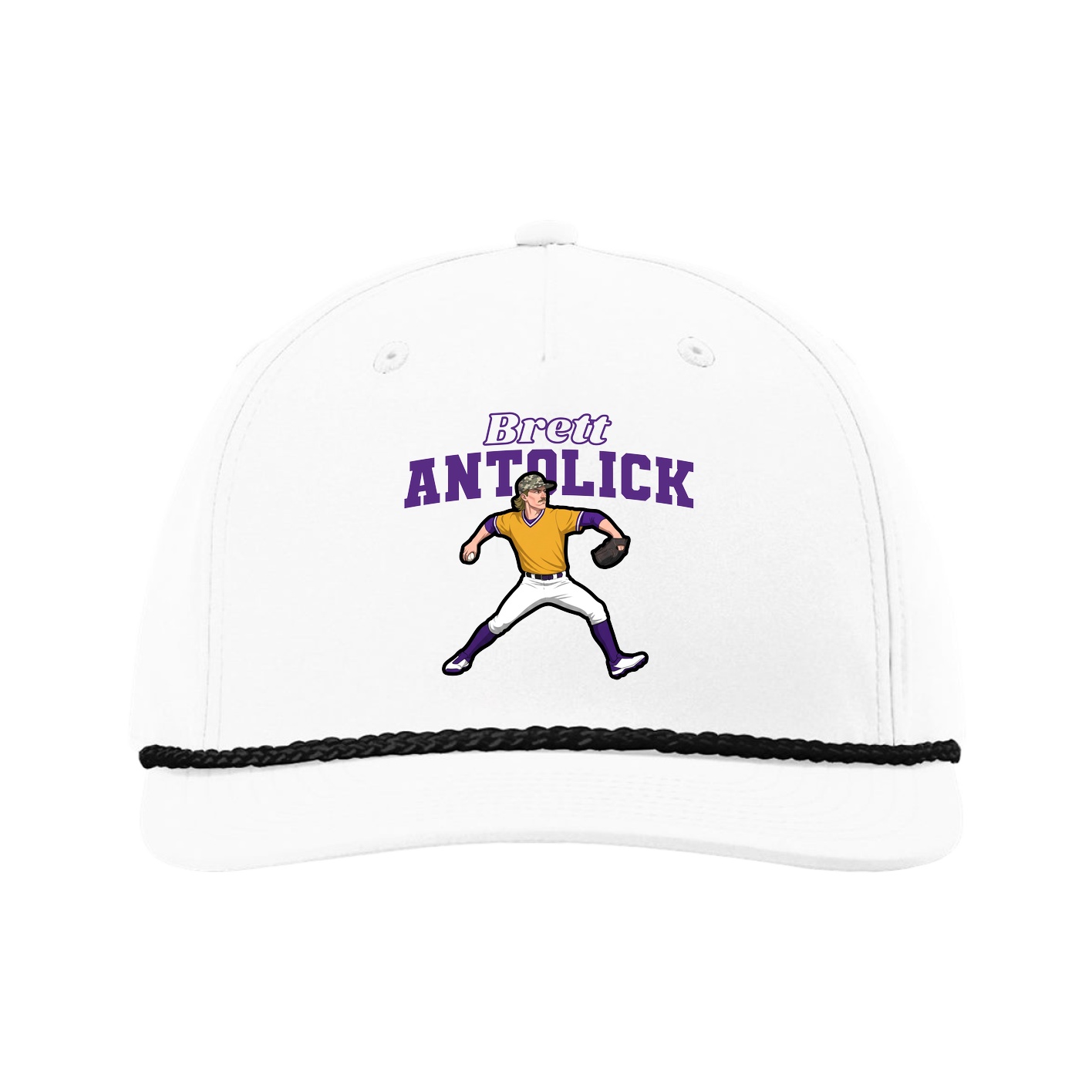 Five-Panel Classic Rope Cap — Name Arch in White