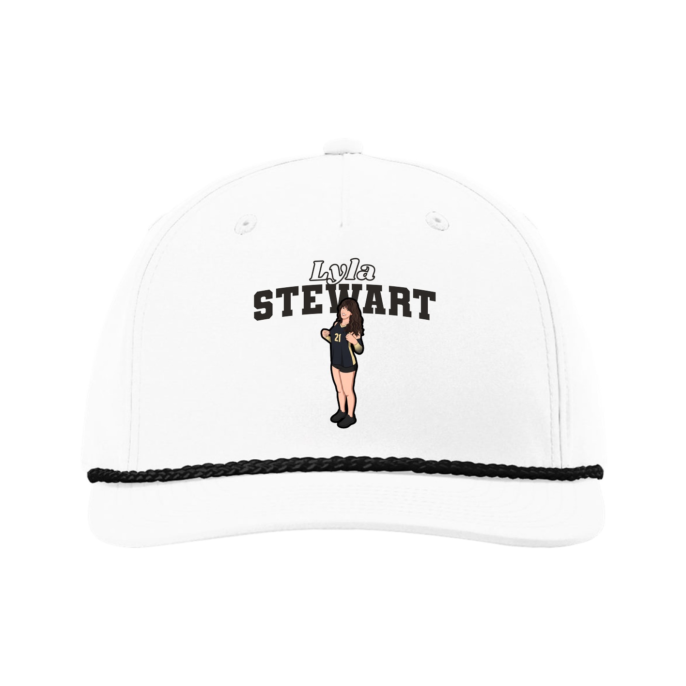 Five-Panel Classic Rope Cap — Name Arch in White