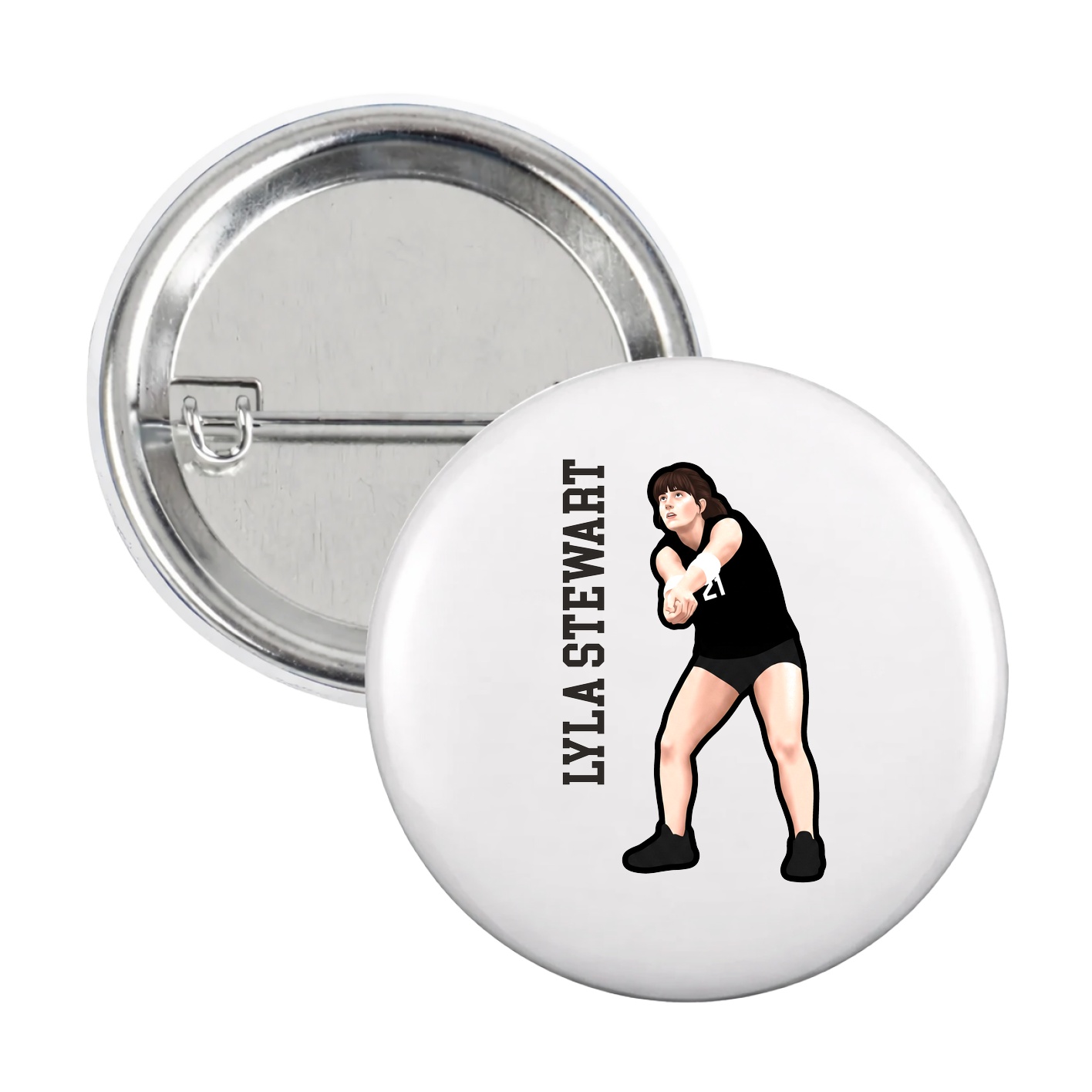 Game Day Button — Name Vertical in White