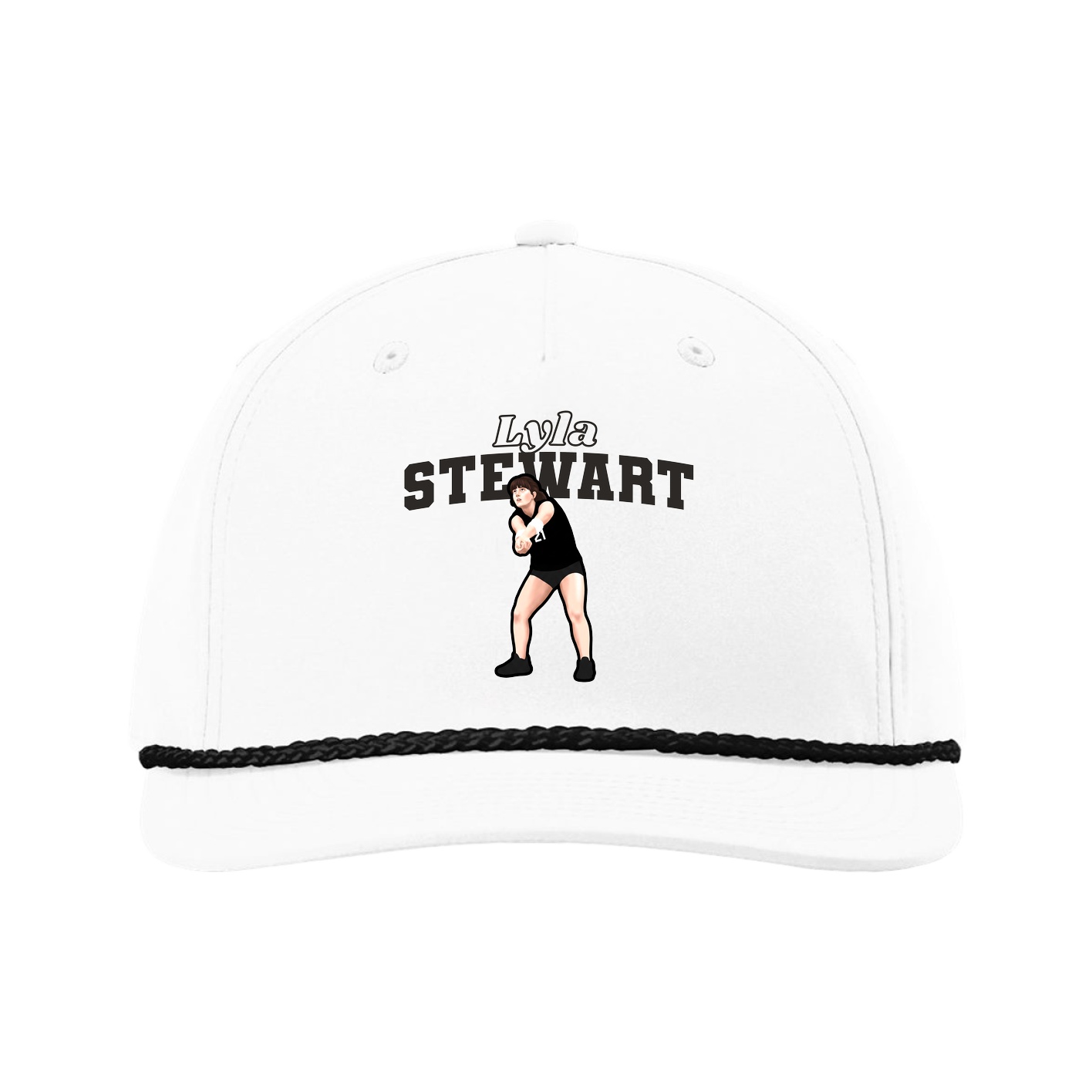 Five-Panel Classic Rope Cap — Name Arch in White