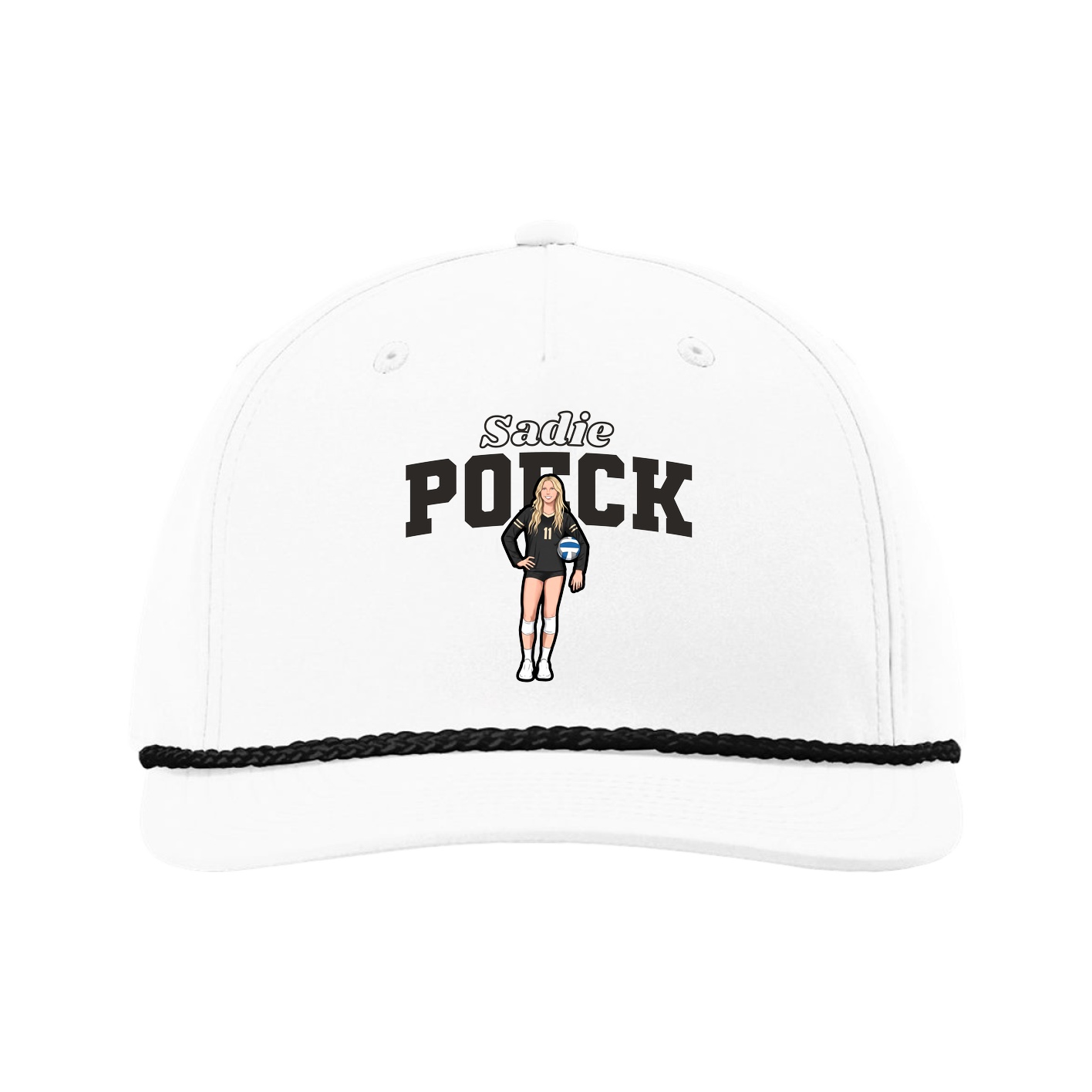 Five-Panel Classic Rope Cap — Name Arch in White