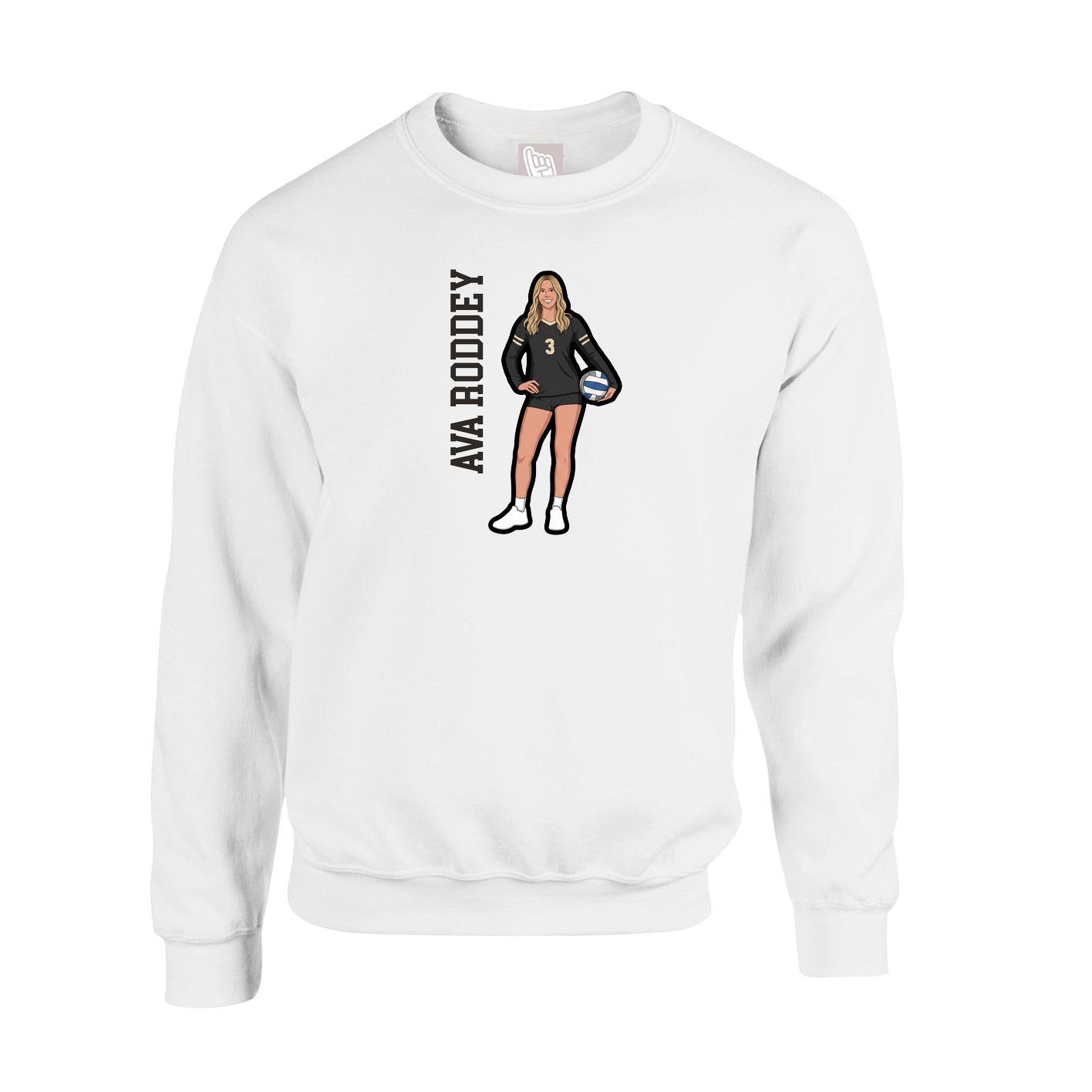 Fleece Crew — Name Vertical in White