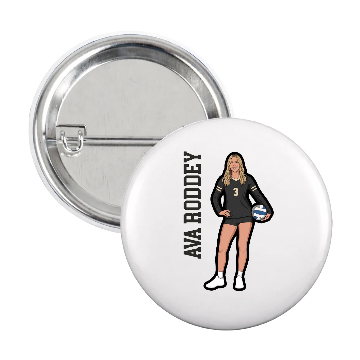Game Day Button — Name Vertical in White
