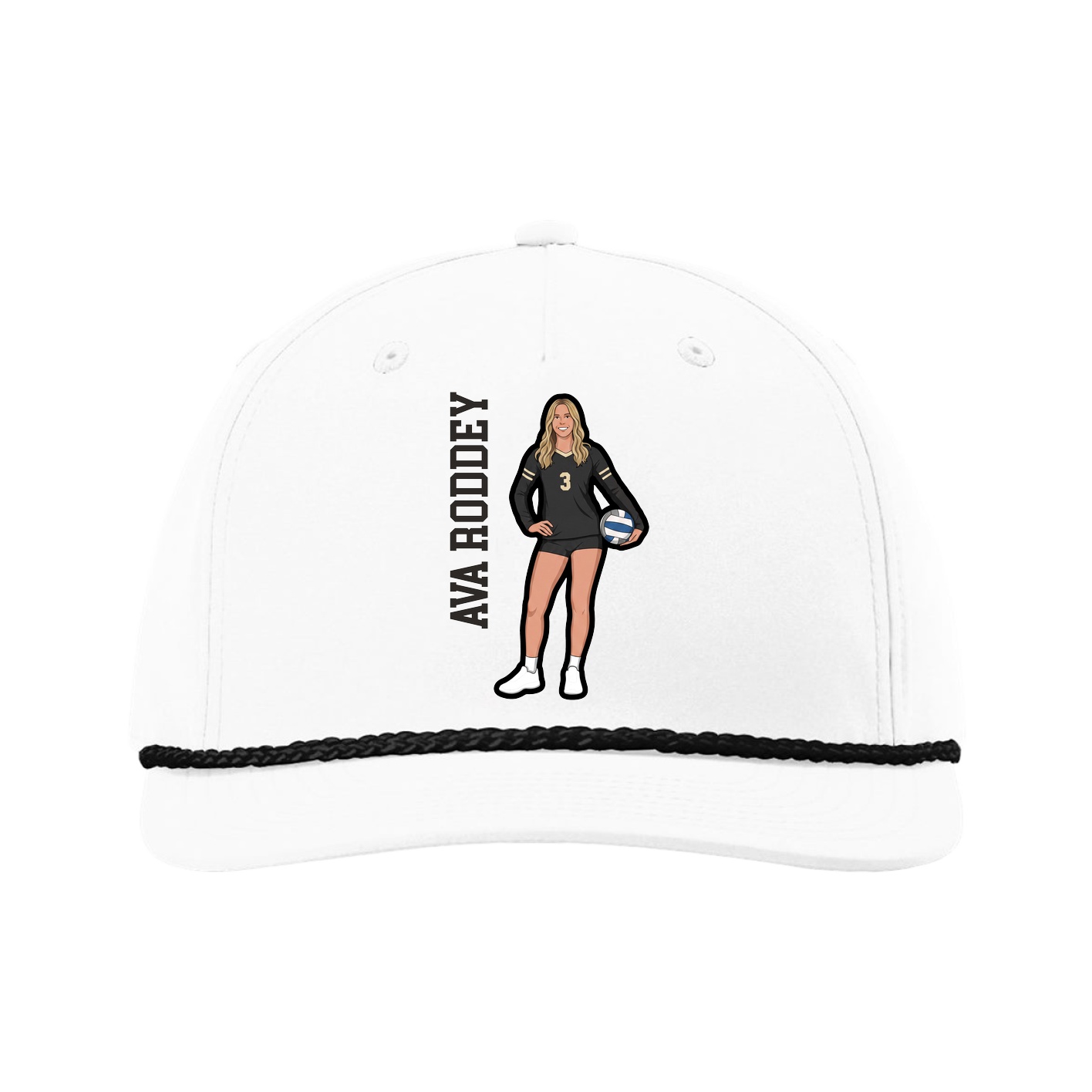 Five-Panel Classic Rope Cap — Name Vertical in White
