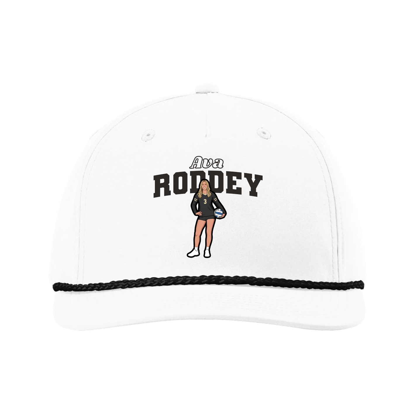 Five-Panel Classic Rope Cap — Name Arch in White