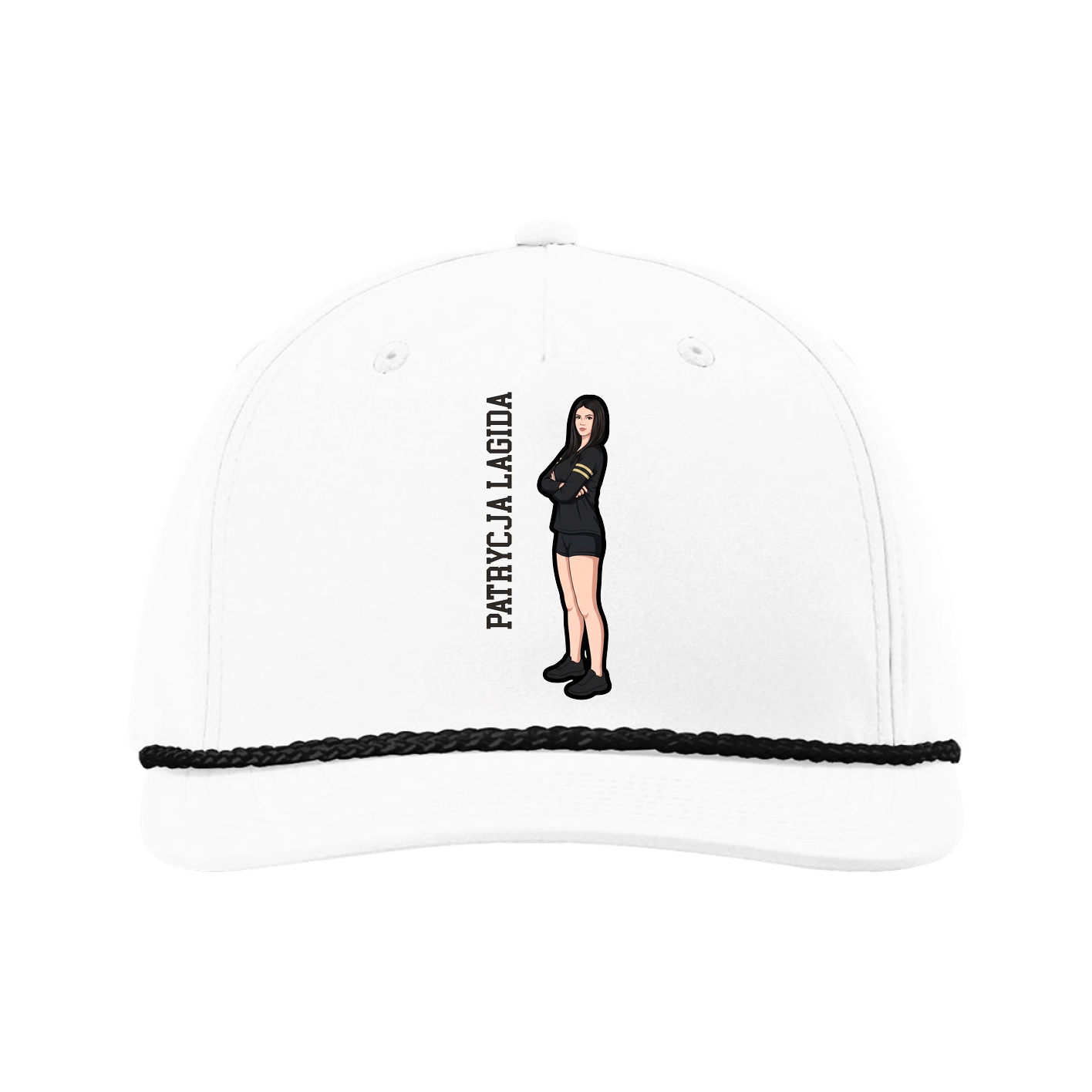 Five-Panel Classic Rope Cap — Name Vertical in White