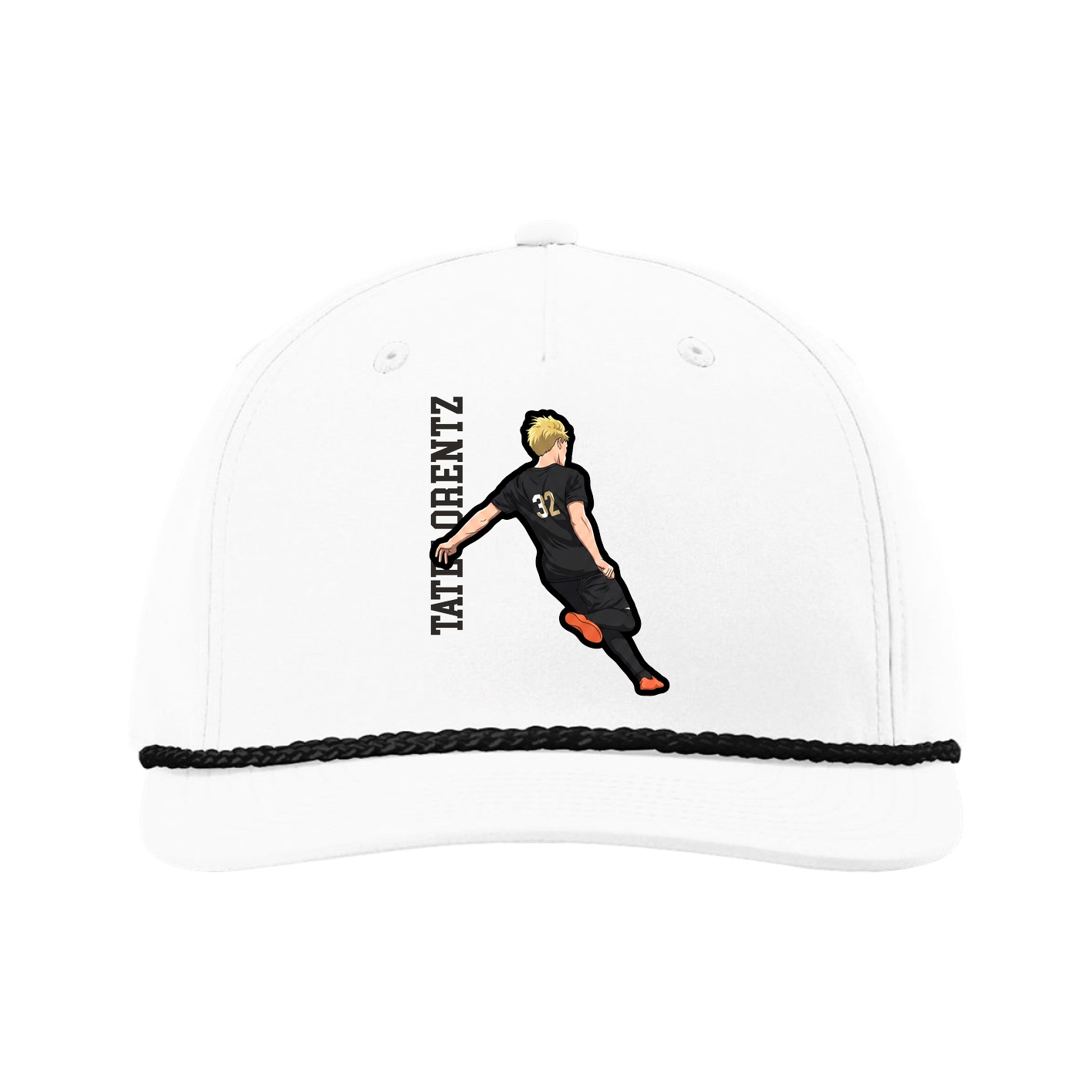 Five-Panel Classic Rope Cap — Name Vertical in White