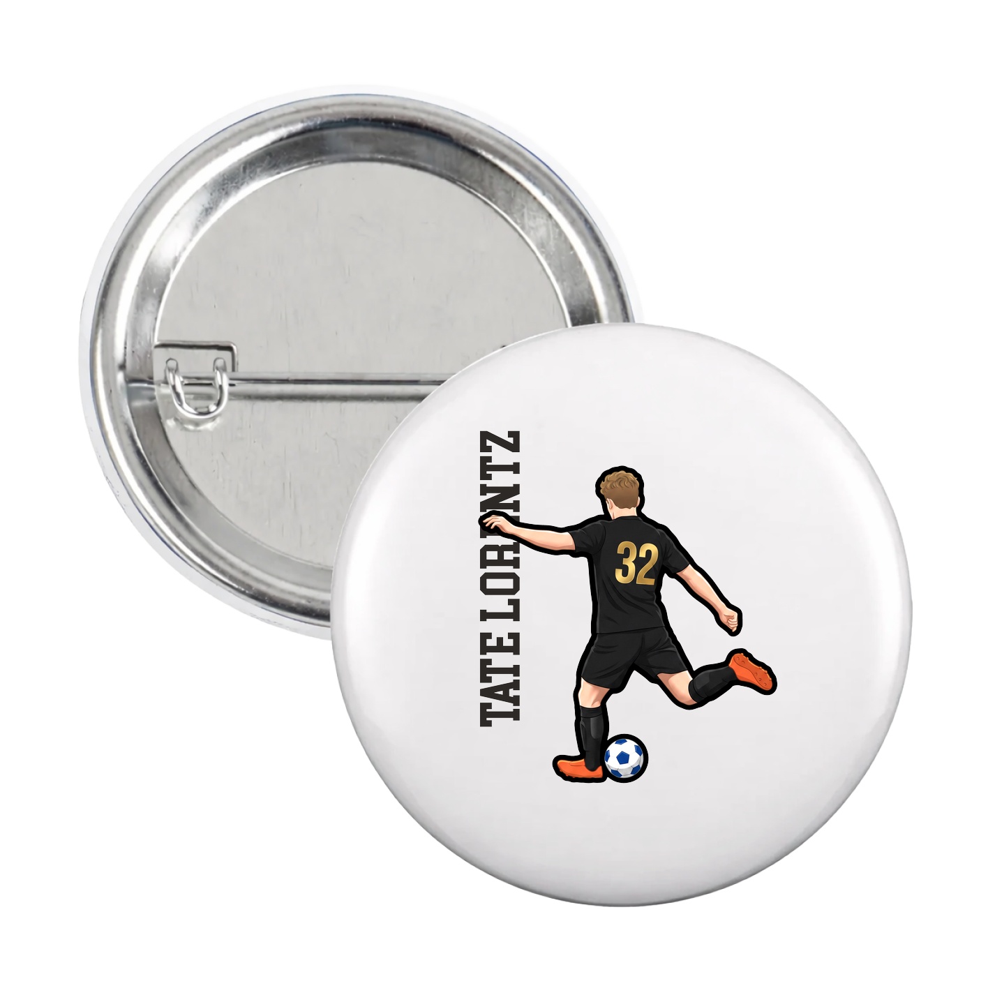Game Day Button — Name Vertical in White