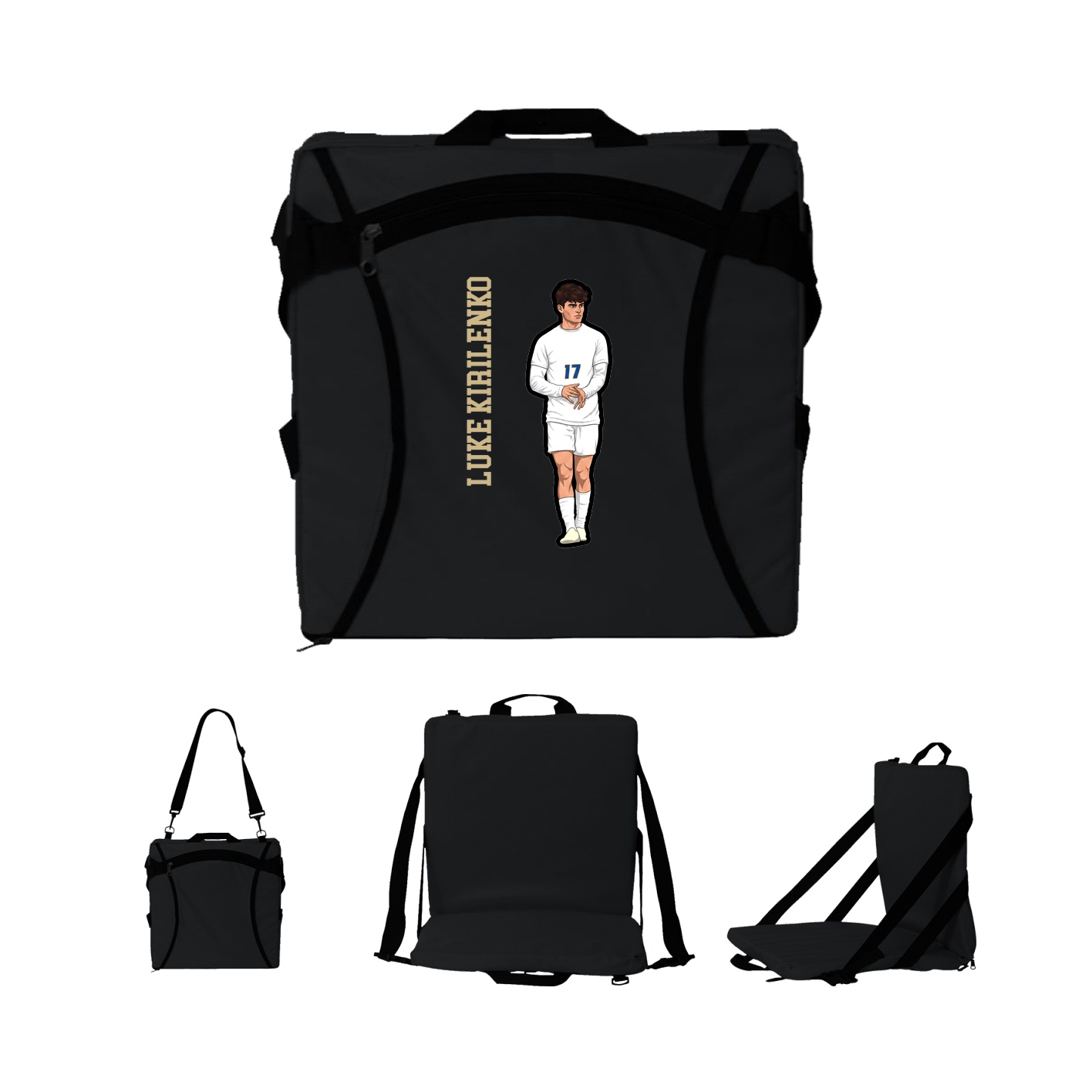 Folding Stadium Seat — Name Vertical in Black