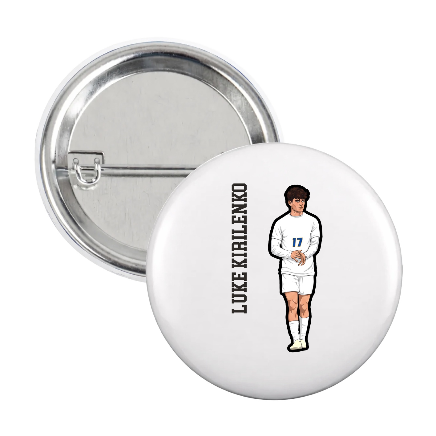Game Day Button — Name Vertical in White