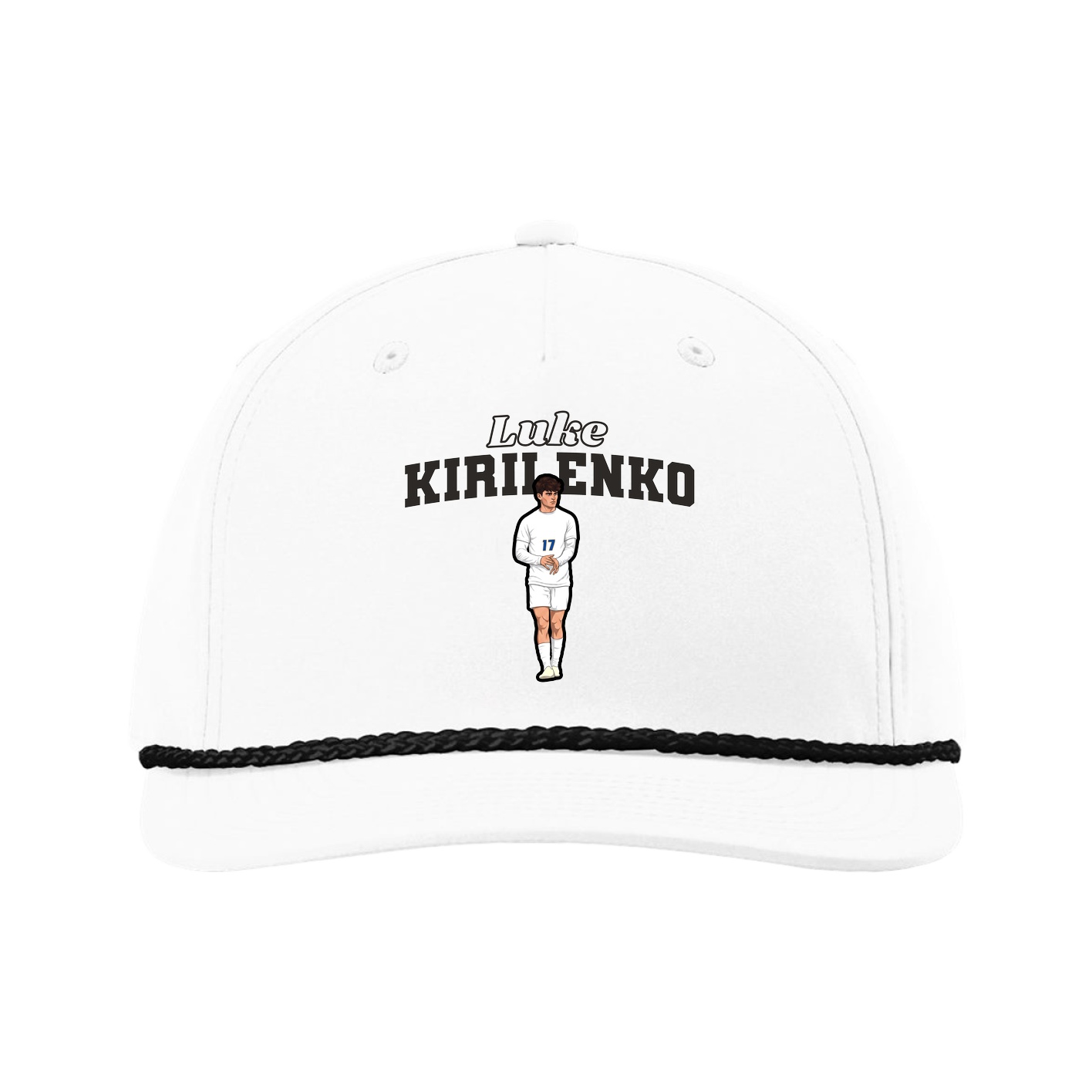 Five-Panel Classic Rope Cap — Name Arch in White