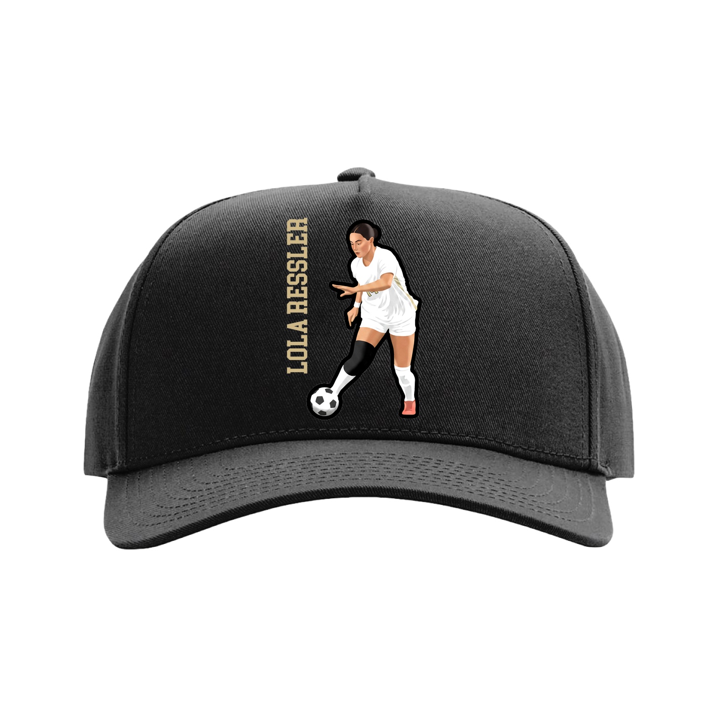 Full Fabric Five-Panel Champ Cap — Name Vertical in Black