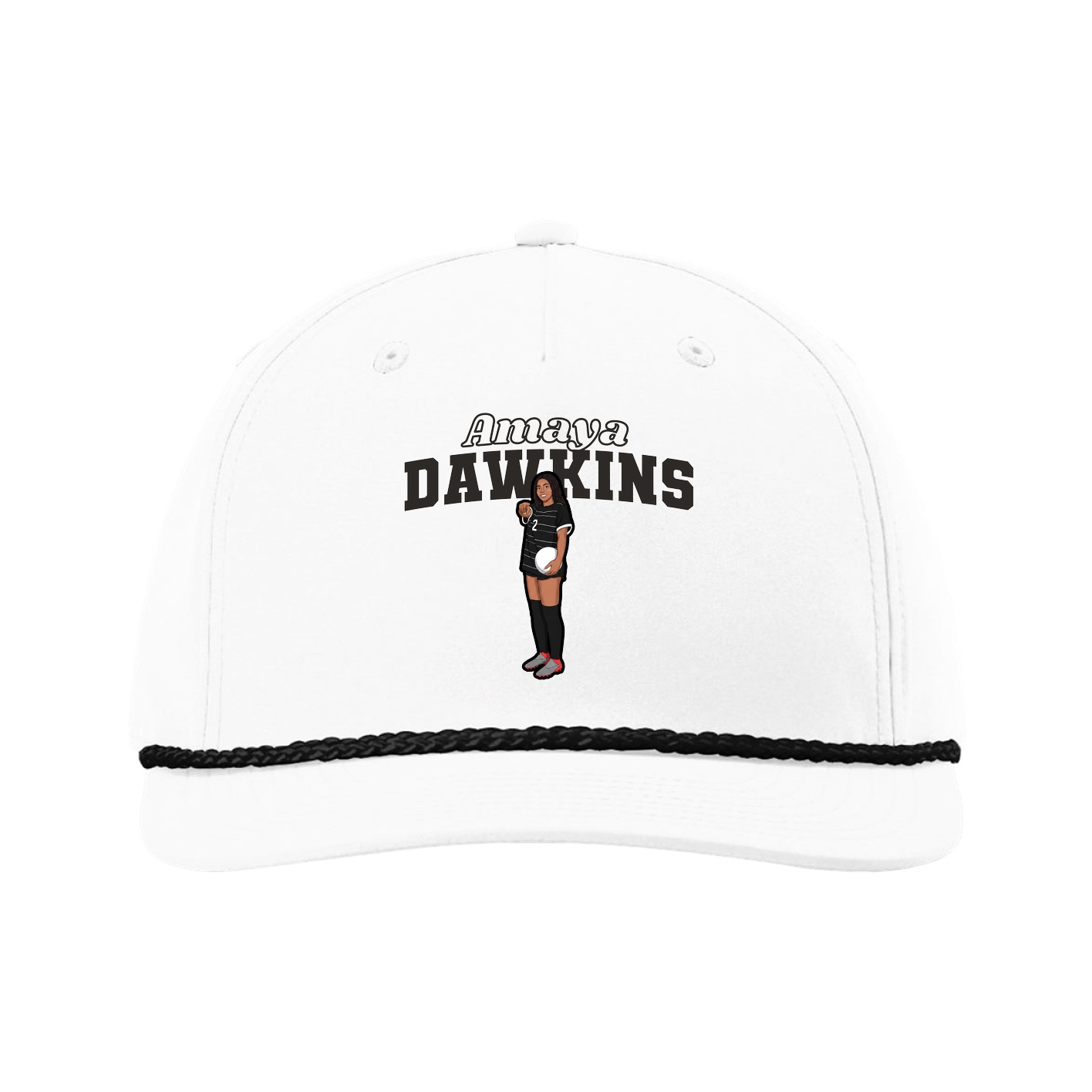 Five-Panel Classic Rope Cap — Name Arch in White