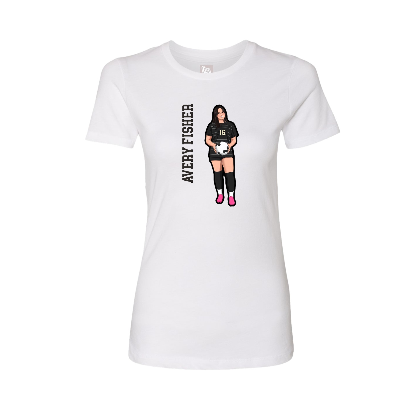 Fitted Women's Tee — Name Vertical in White