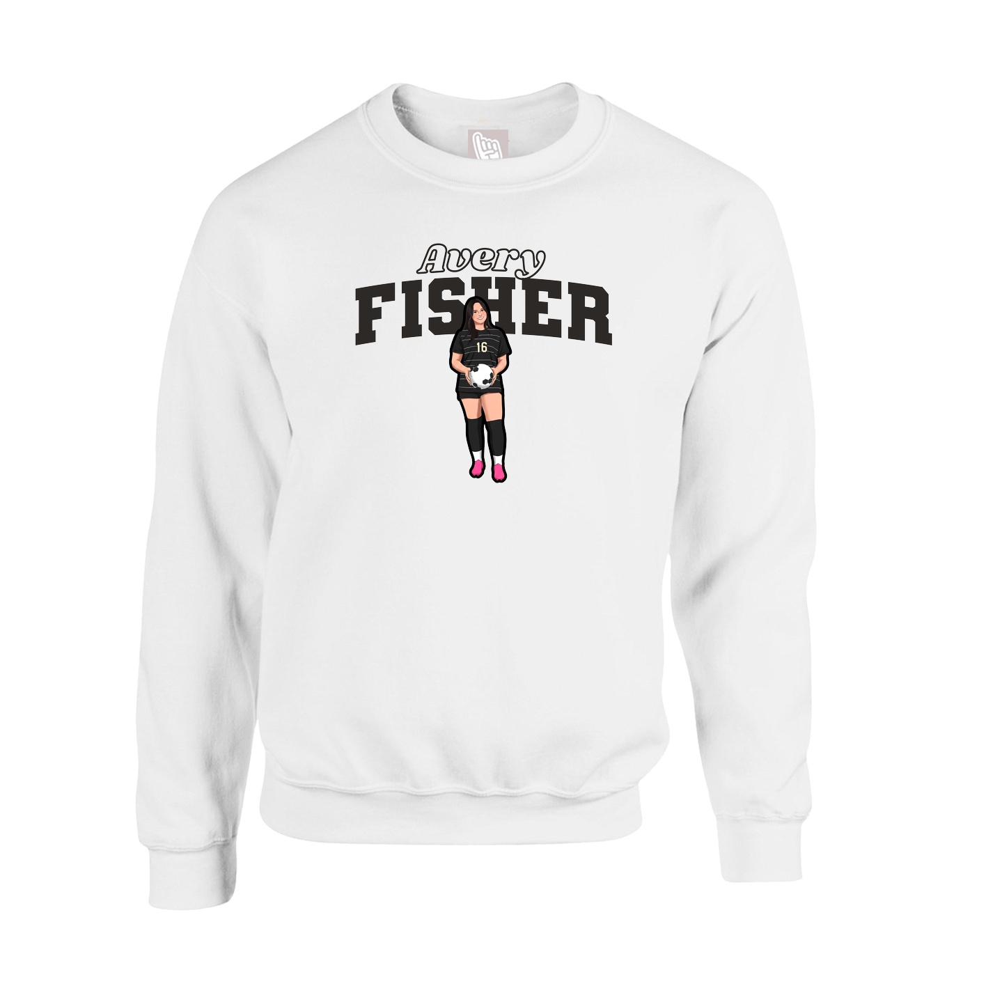 Fleece Crew — Name Arch in White
