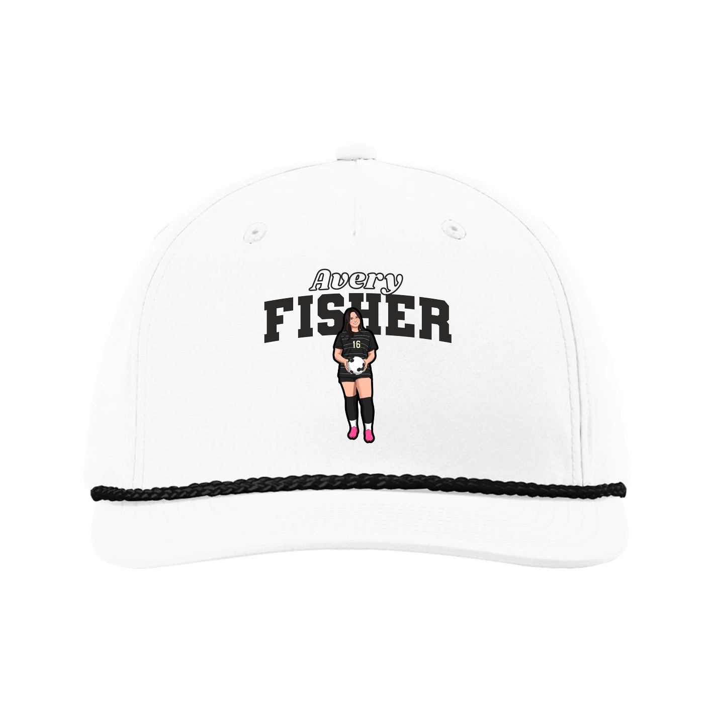 Five-Panel Classic Rope Cap — Name Arch in White