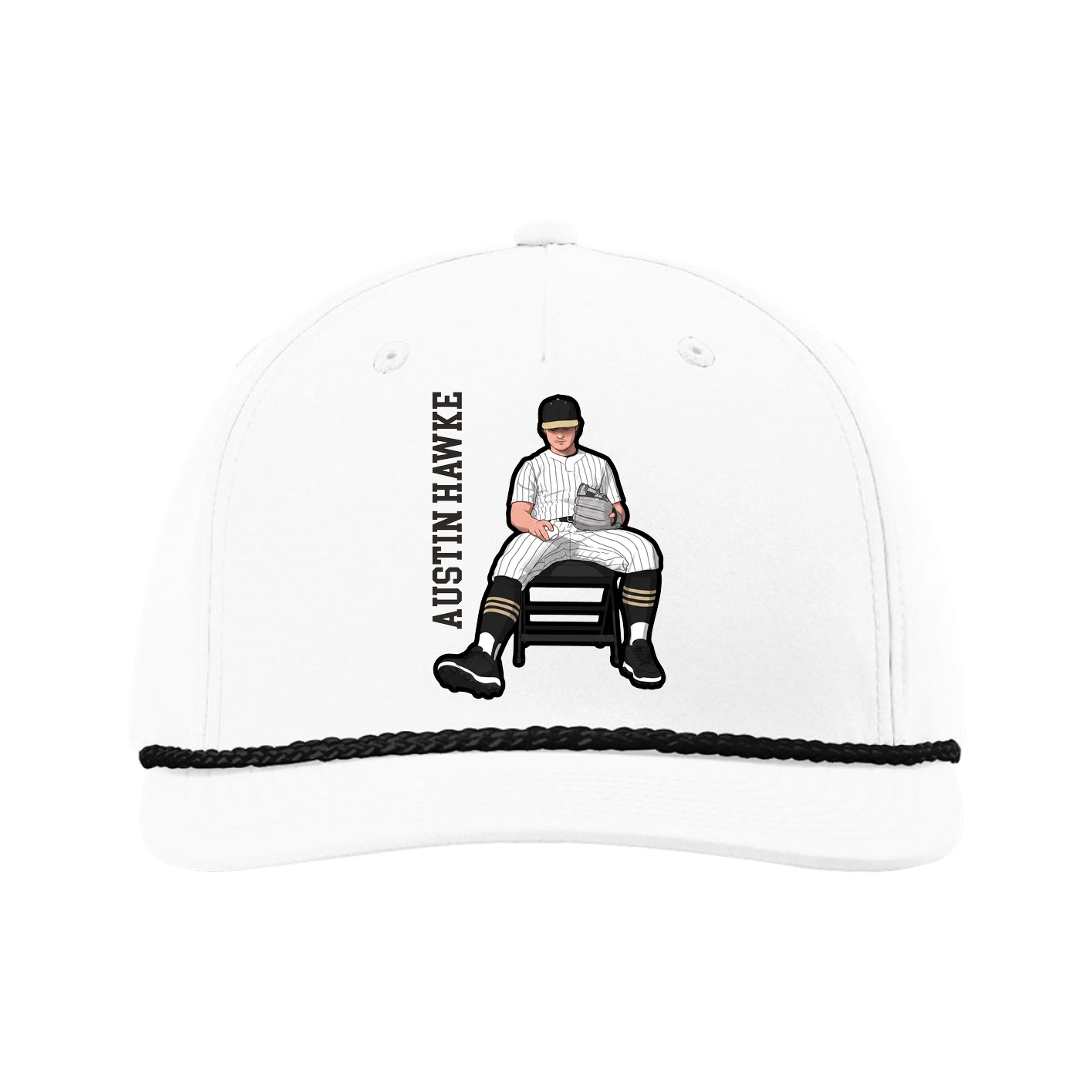 Five-Panel Classic Rope Cap — Name Vertical in White