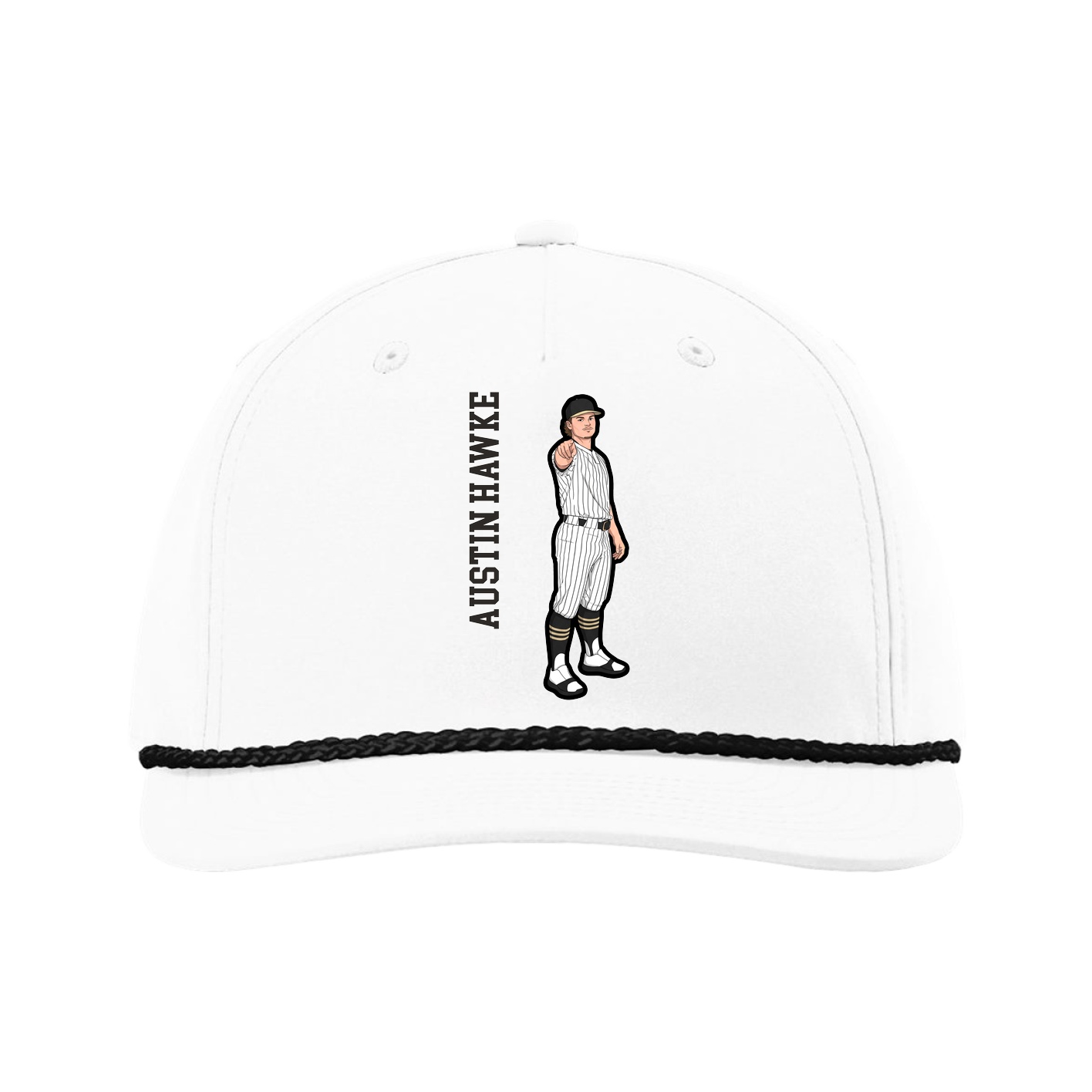 Five-Panel Classic Rope Cap — Name Vertical in White
