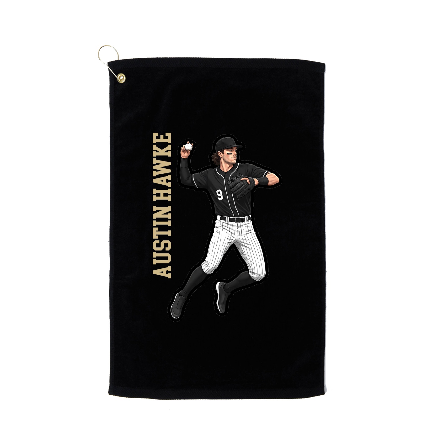 Golf Towel — Name Vertical in Black