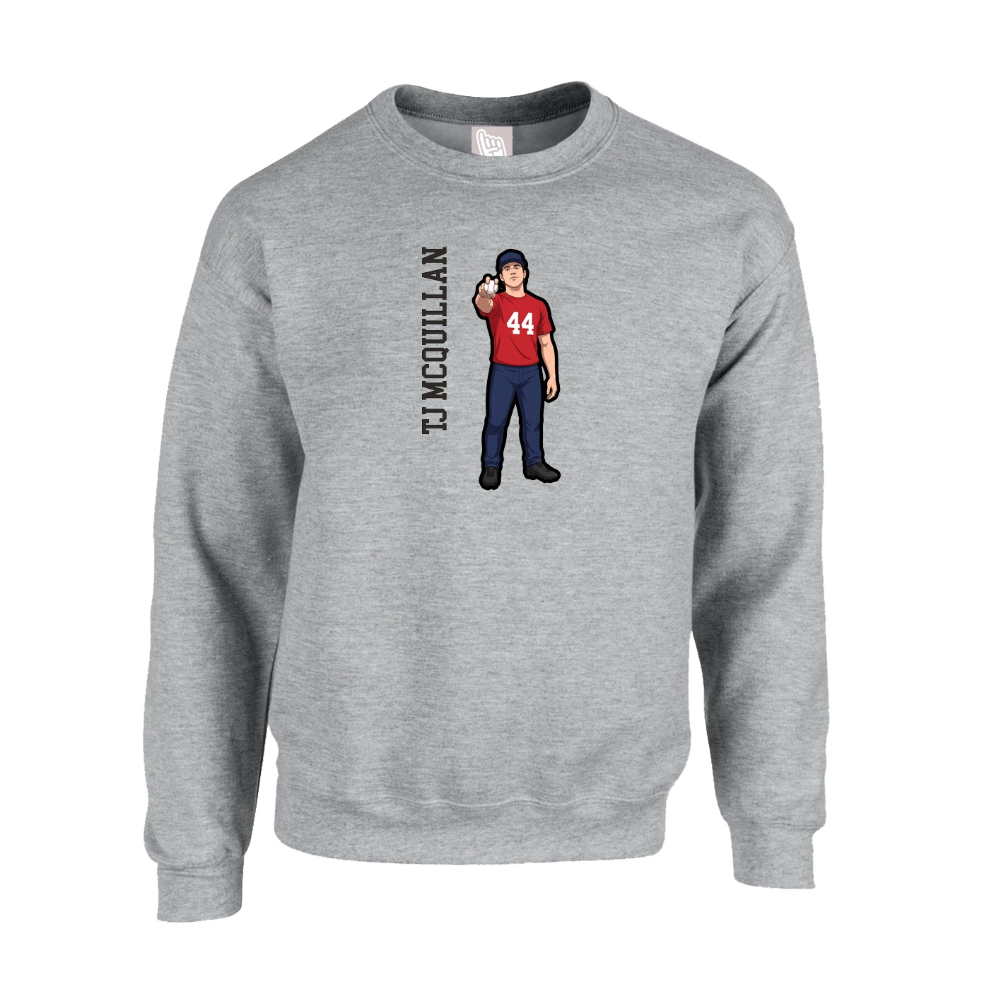Fleece Crew — Name Vertical in Grey