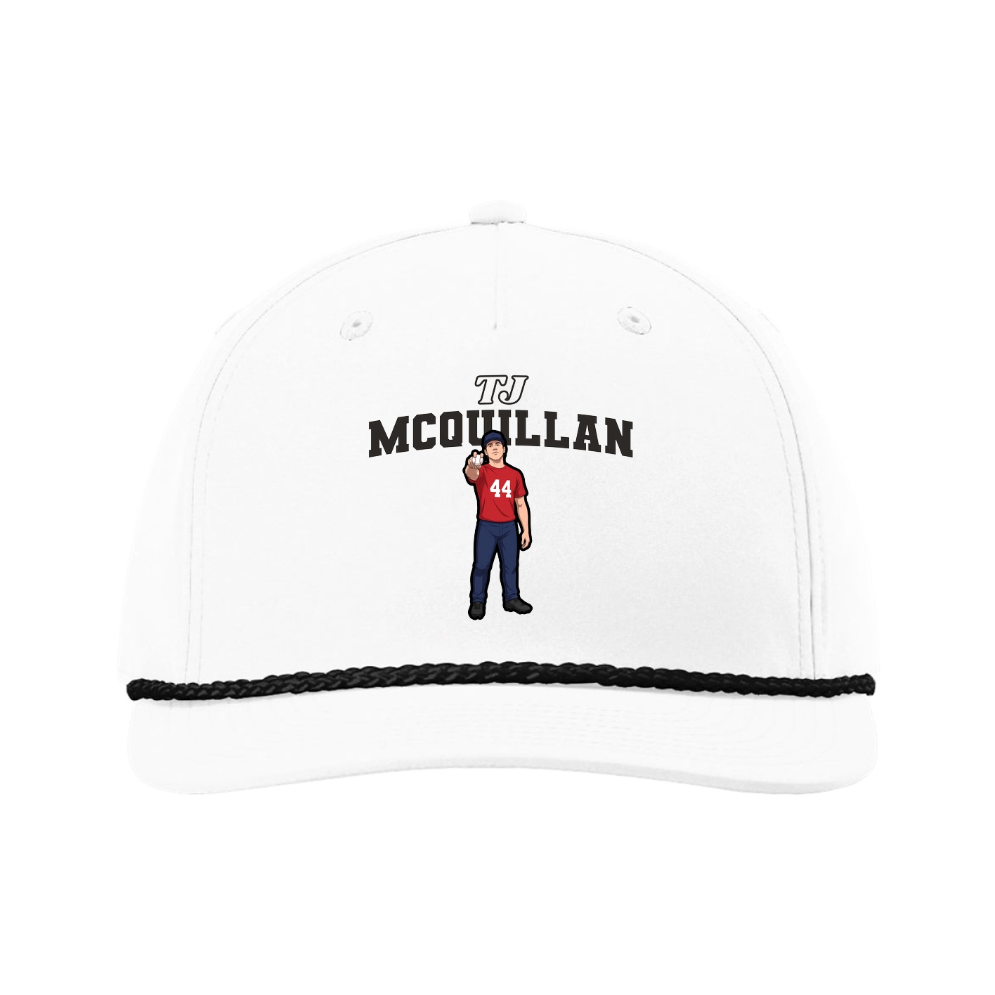 Five-Panel Classic Rope Cap — Name Arch in White
