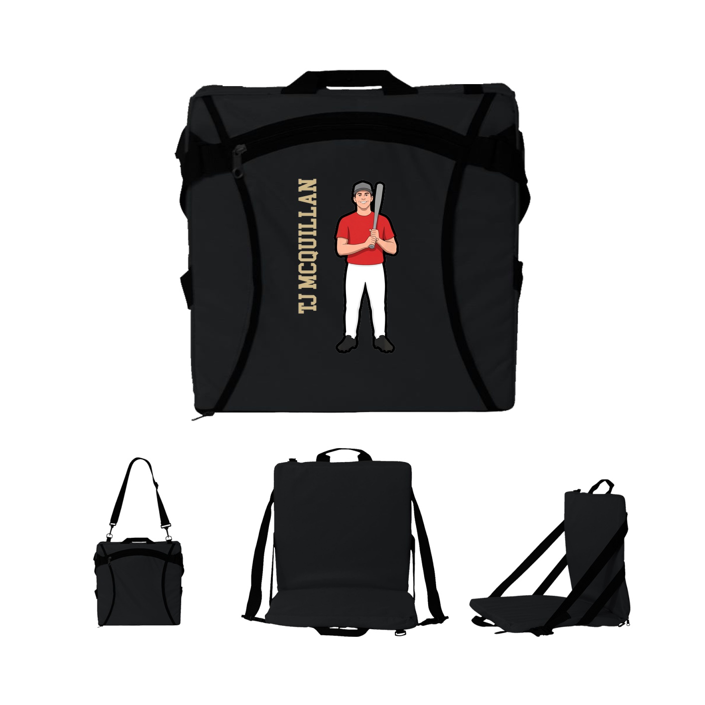 Folding Stadium Seat — Name Vertical in Black