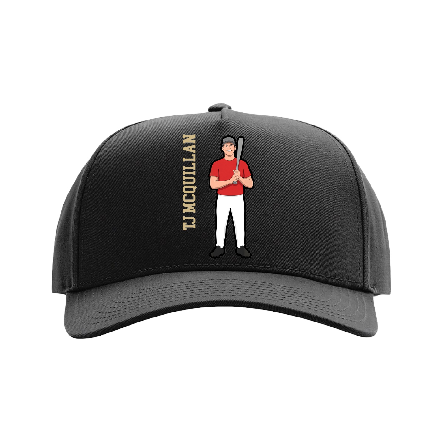 Full Fabric Five-Panel Champ Cap — Name Vertical in Black